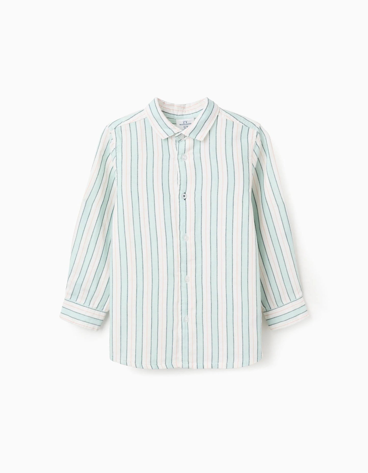 Striped Cotton Shirt for Boys 'B&S', White/Aqua Green