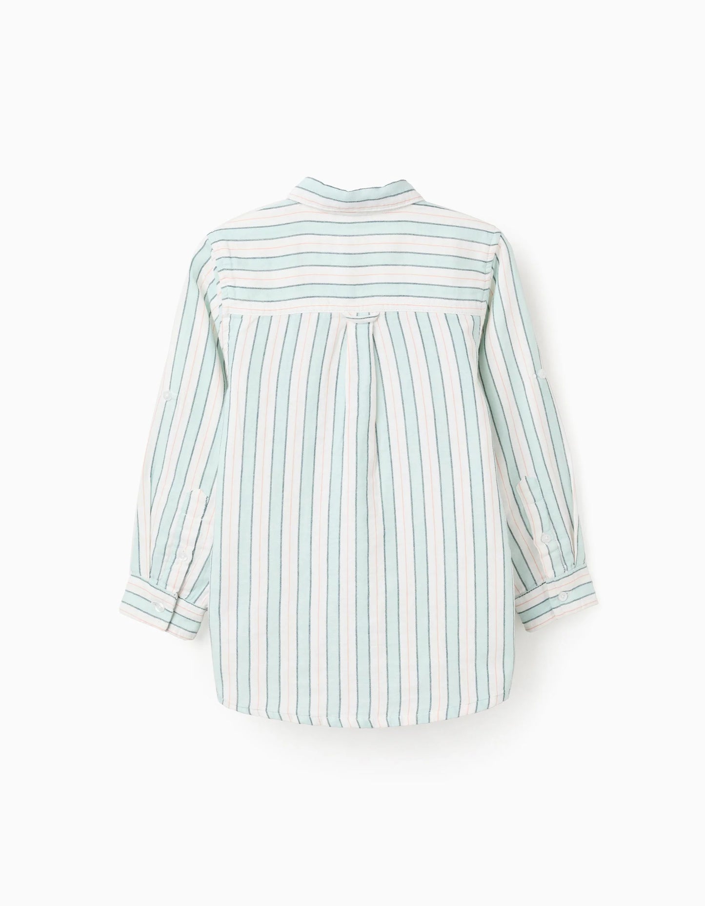 Striped Cotton Shirt for Boys 'B&S', White/Aqua Green