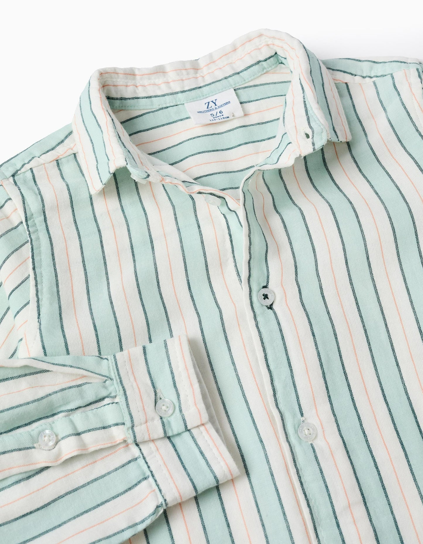 Striped Cotton Shirt for Boys 'B&S', White/Aqua Green