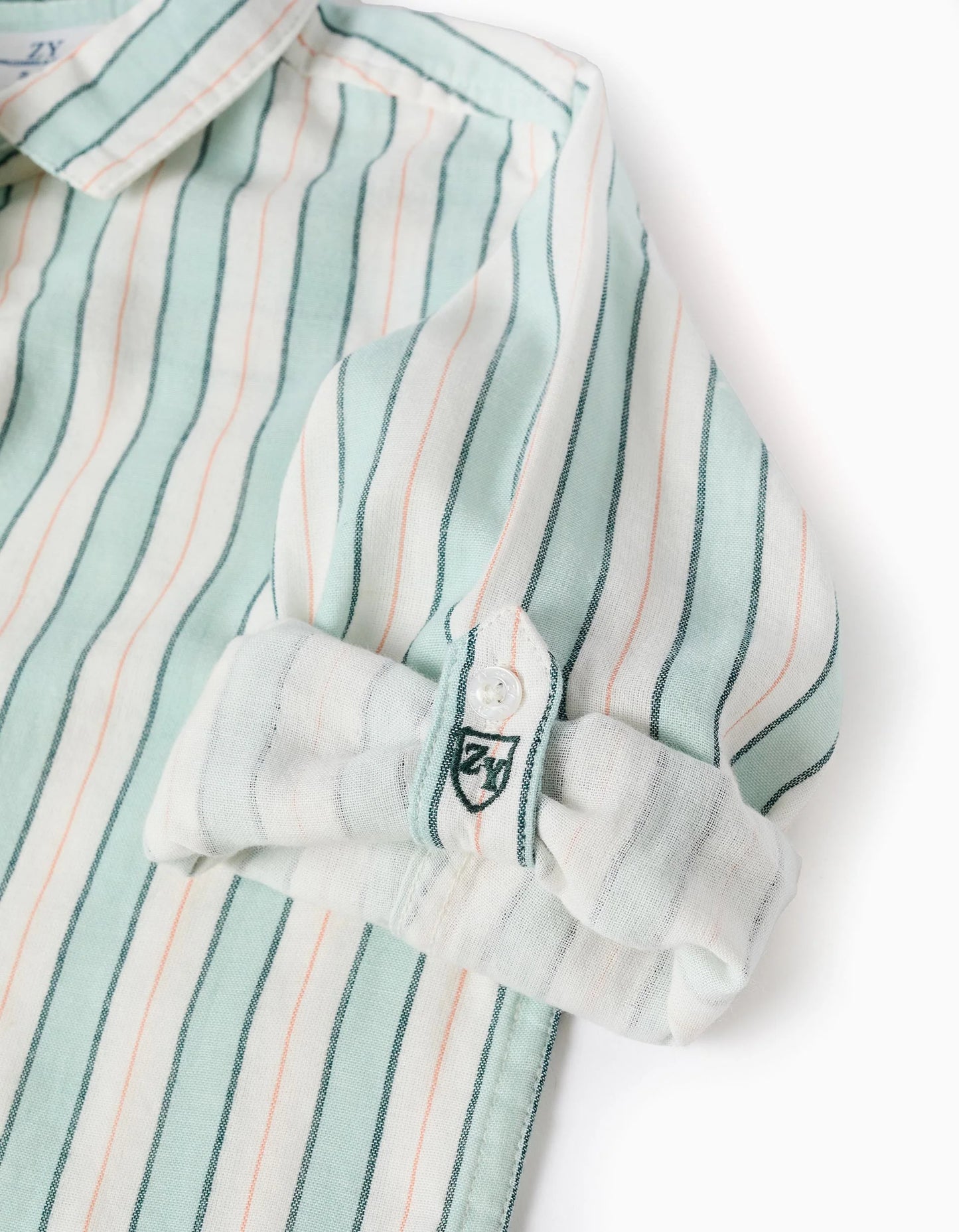 Striped Cotton Shirt for Boys 'B&S', White/Aqua Green