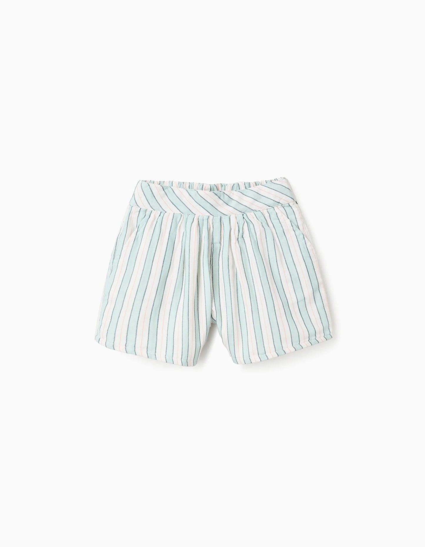 Striped Cotton Shorts for Girls 'B&S', Green/White/Orange