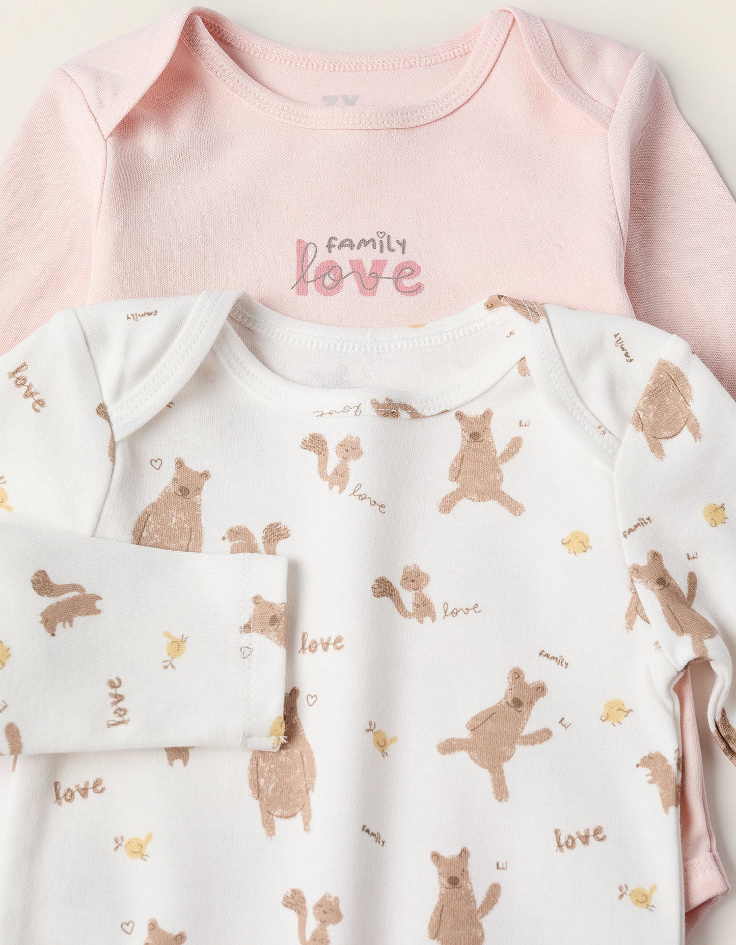 Pack of 2 Cotton Bodysuits for Baby Girls 'Family Love', Pink/White