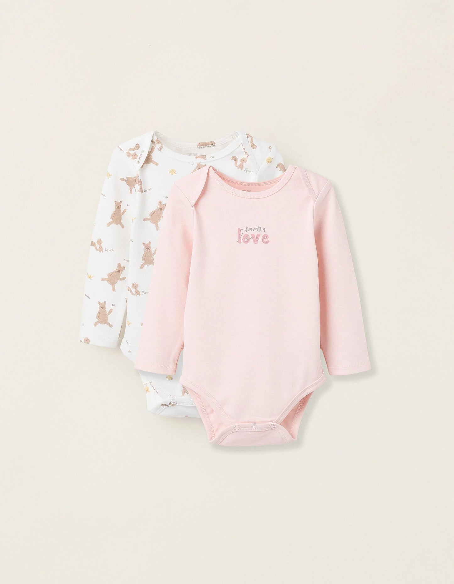 Pack of 2 Cotton Bodysuits for Baby Girls 'Family Love', Pink/White