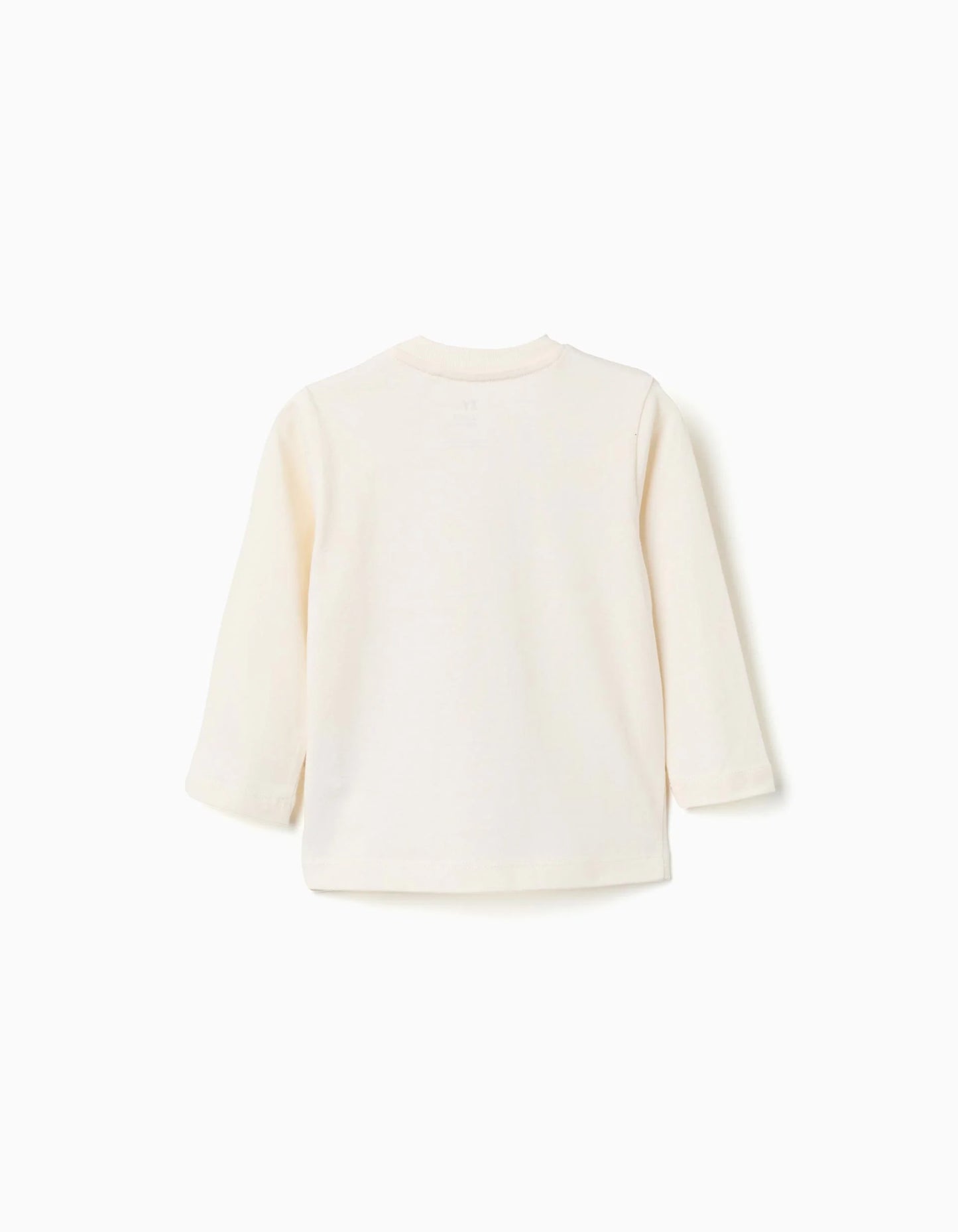 Long sleeve cotton T-shirt 'fox and worm' for baby boys, white