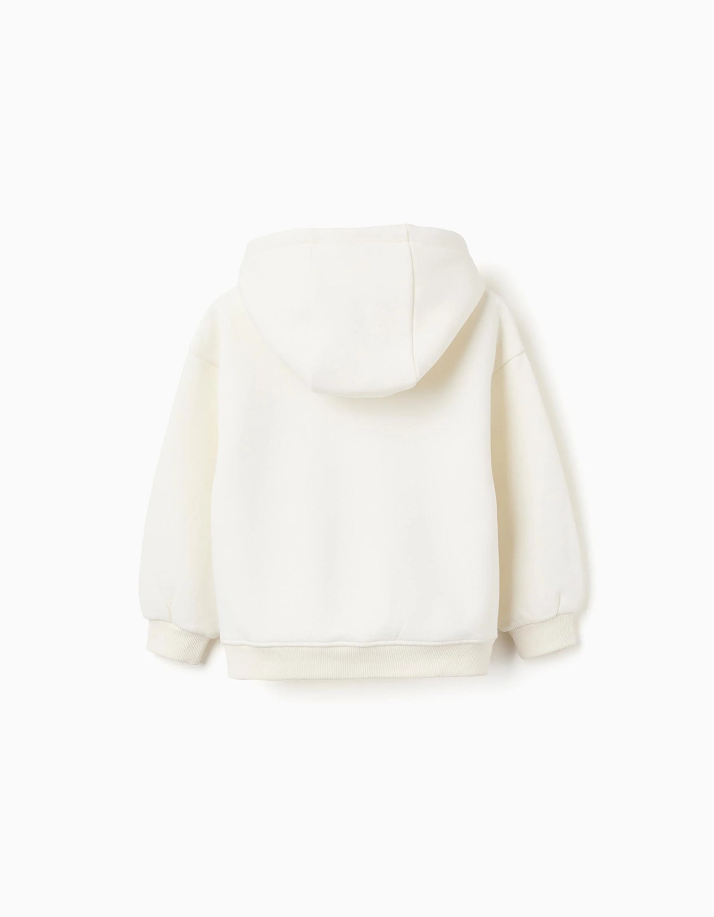 Brushed hooded sweatshirt with flower print for girls, white