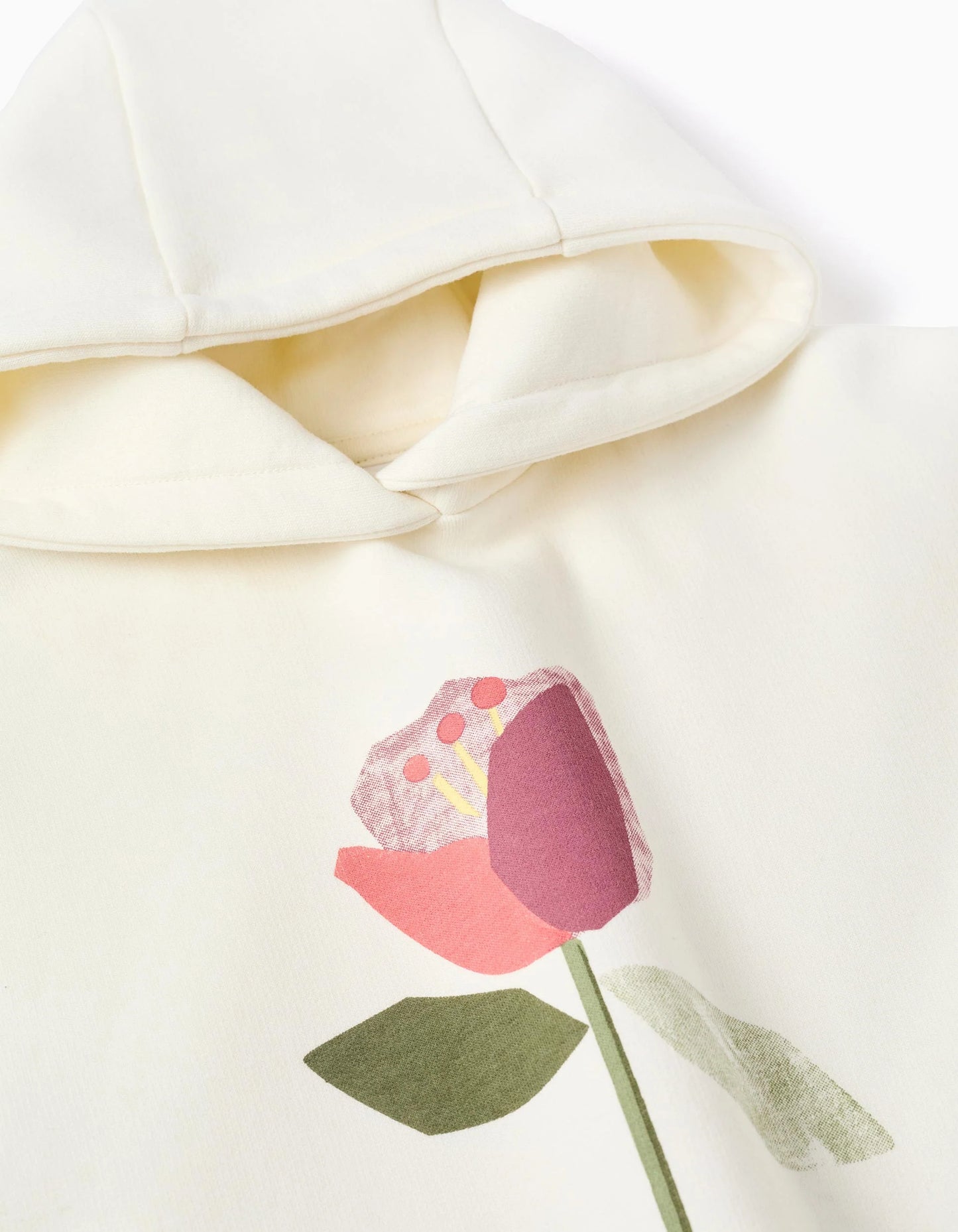 Brushed hooded sweatshirt with flower print for girls, white