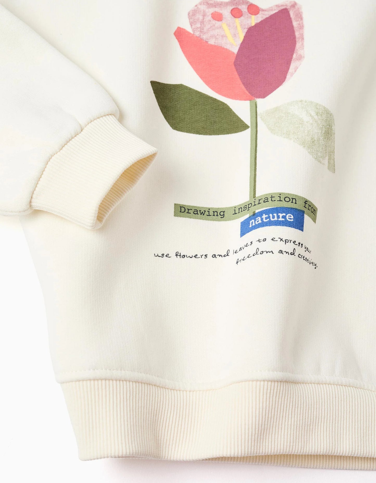 Brushed hooded sweatshirt with flower print for girls, white