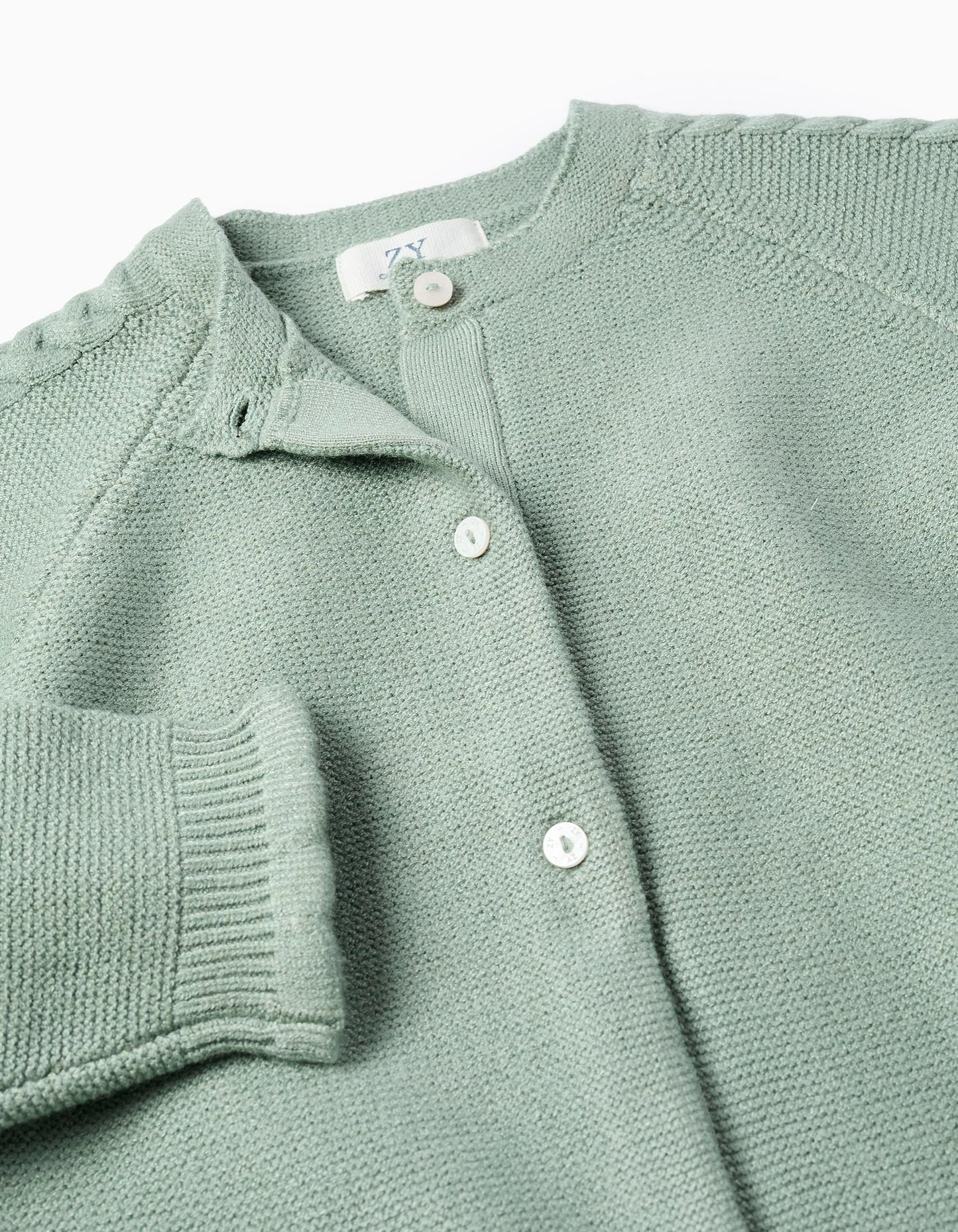 Knitted Cardigan with Cable Details for Girls, Light Green