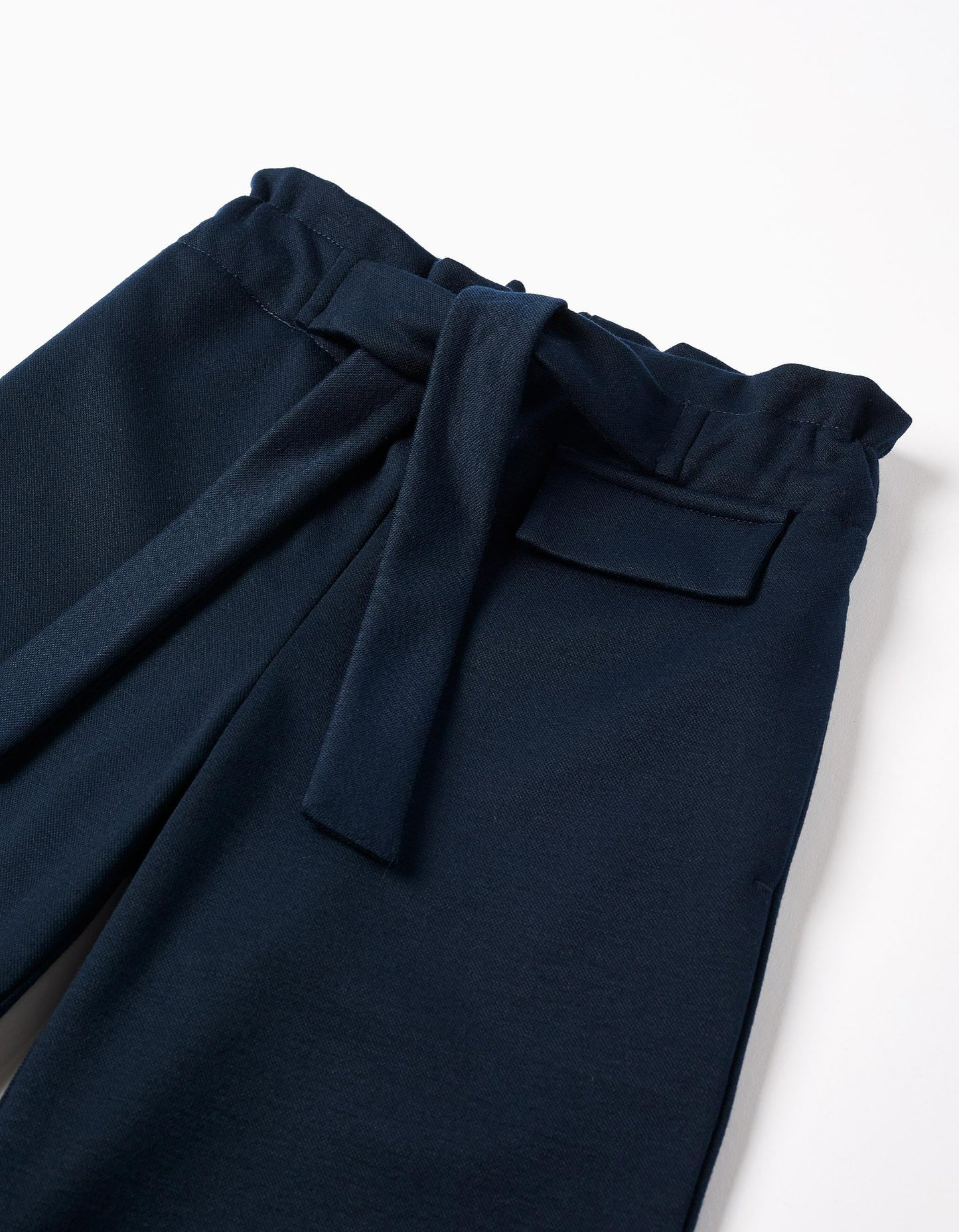 Wide Leg Trousers with Integrated Belt for Girls, Dark Blue