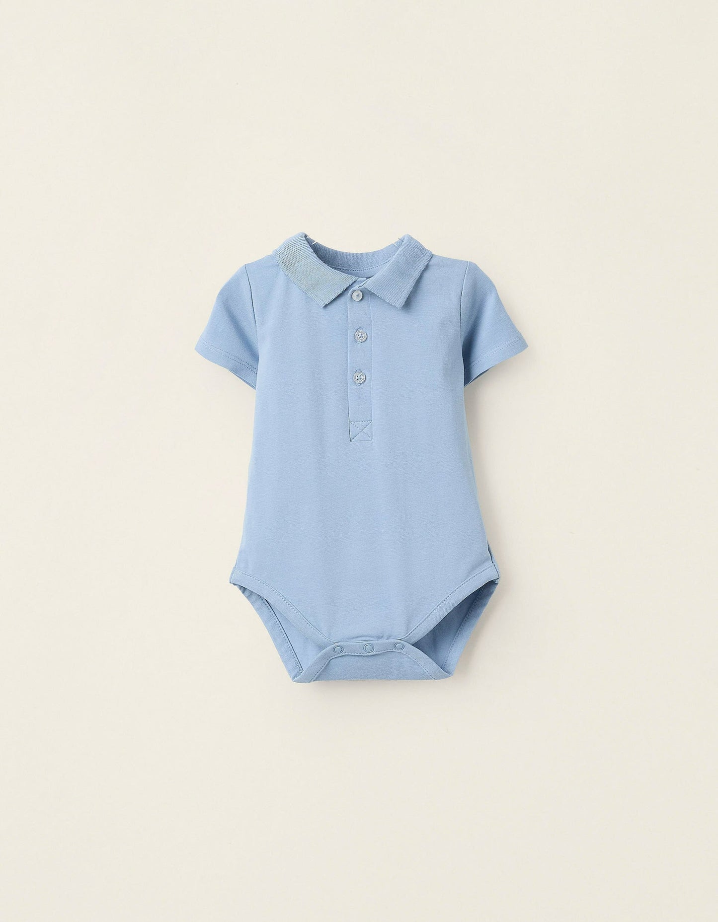 Polo-Bodysuit with Ribbed Collar for Newborns, Blue