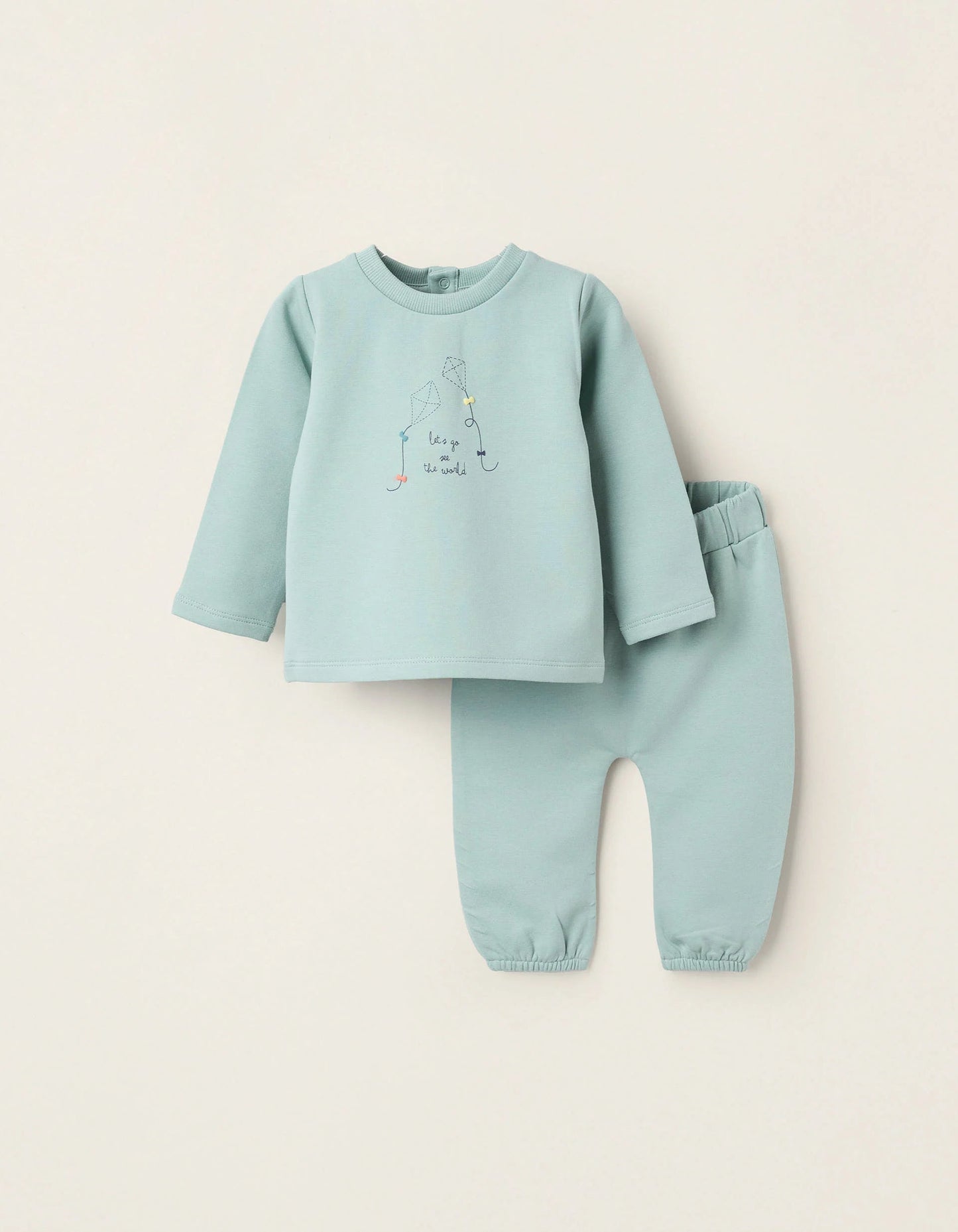 Brushed Sweatshirt + Trousers for Newborns 'Kite', Green