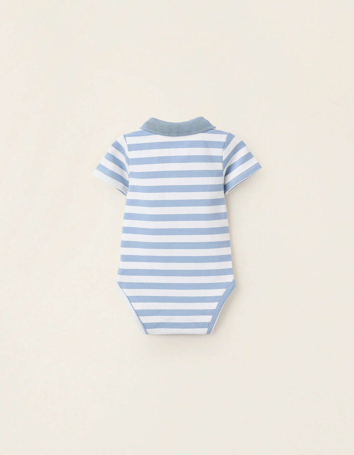 Striped Polo Bodysuit with Ribbed Collar for Newborns, White/Blue