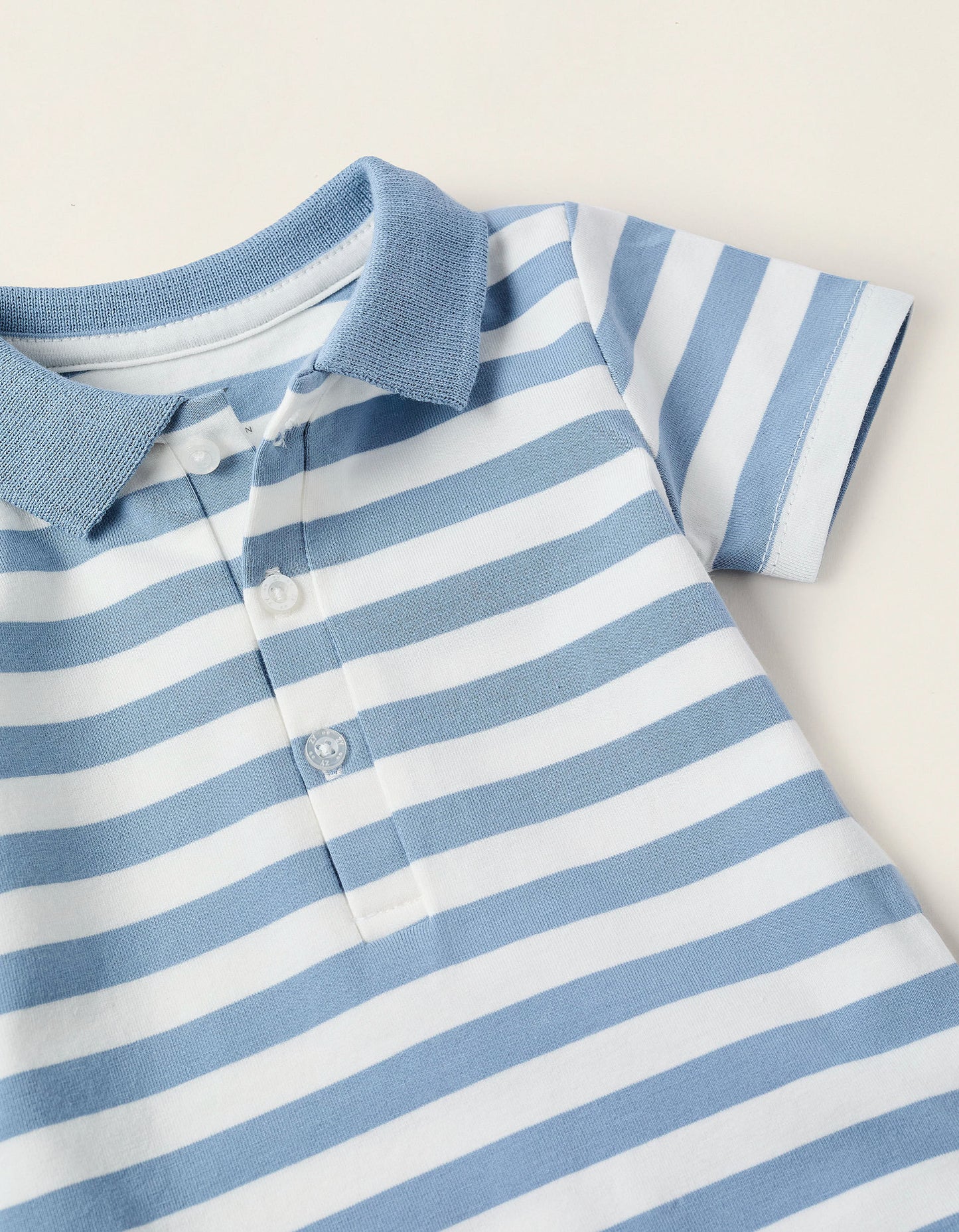 Striped Polo Bodysuit with Ribbed Collar for Newborns, White/Blue