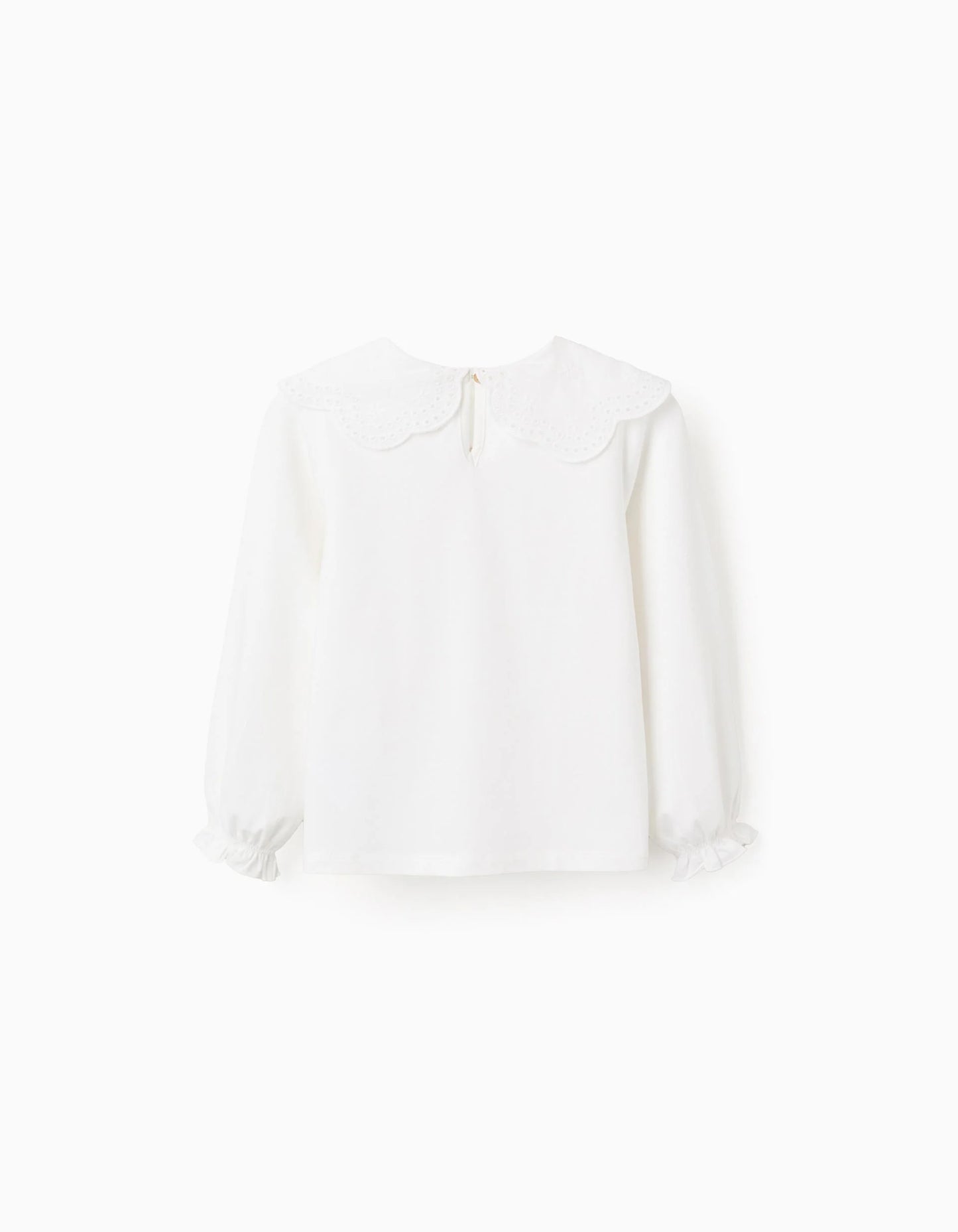 Long Sleeve T-shirt with English Embroidery for Girls, White