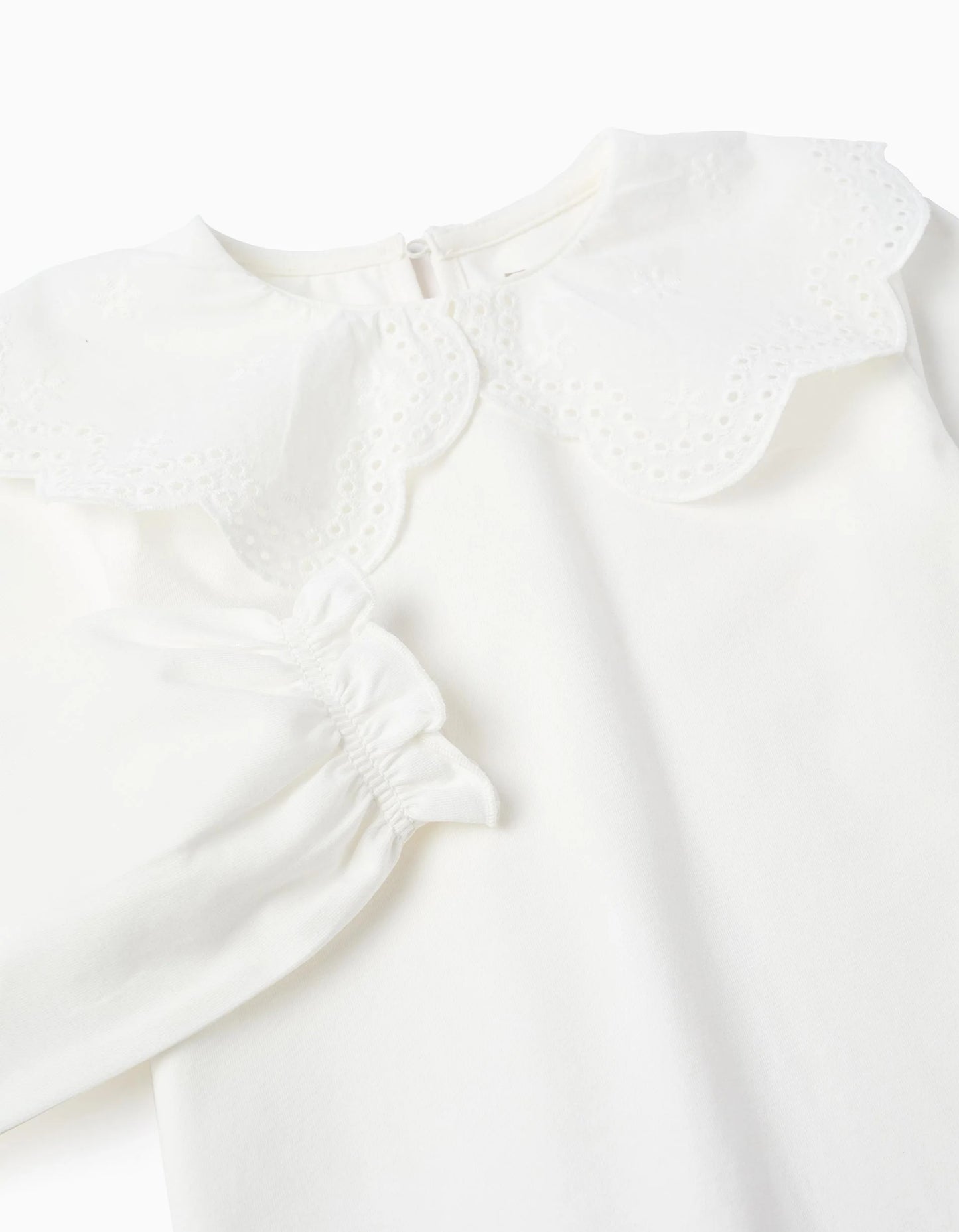 Long Sleeve T-shirt with English Embroidery for Girls, White