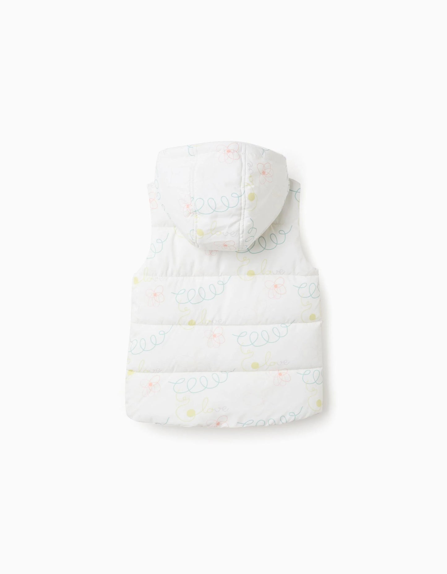 Padded Vest with Hood and Motif for Girls 'Love', White