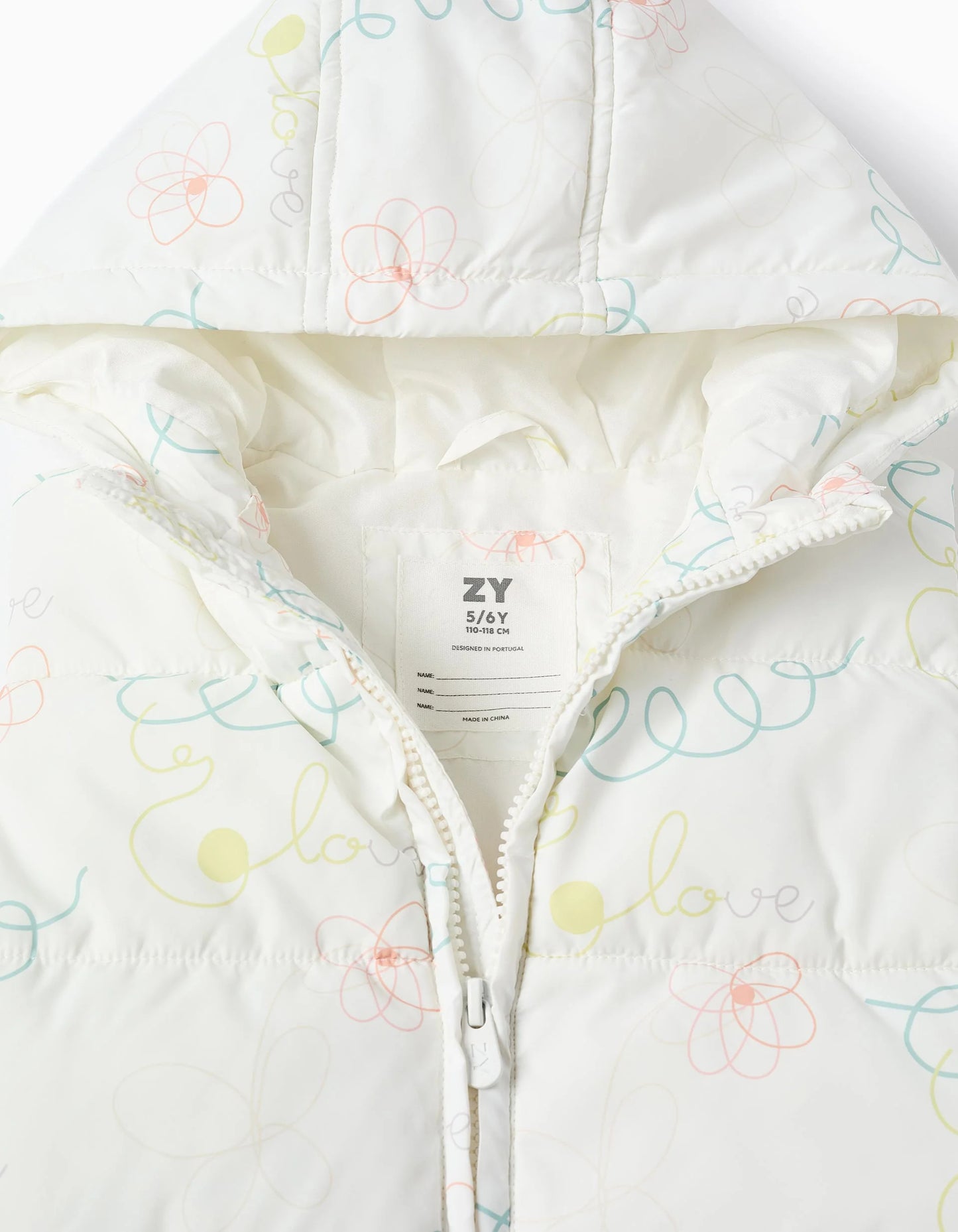 Padded Vest with Hood and Motif for Girls 'Love', White