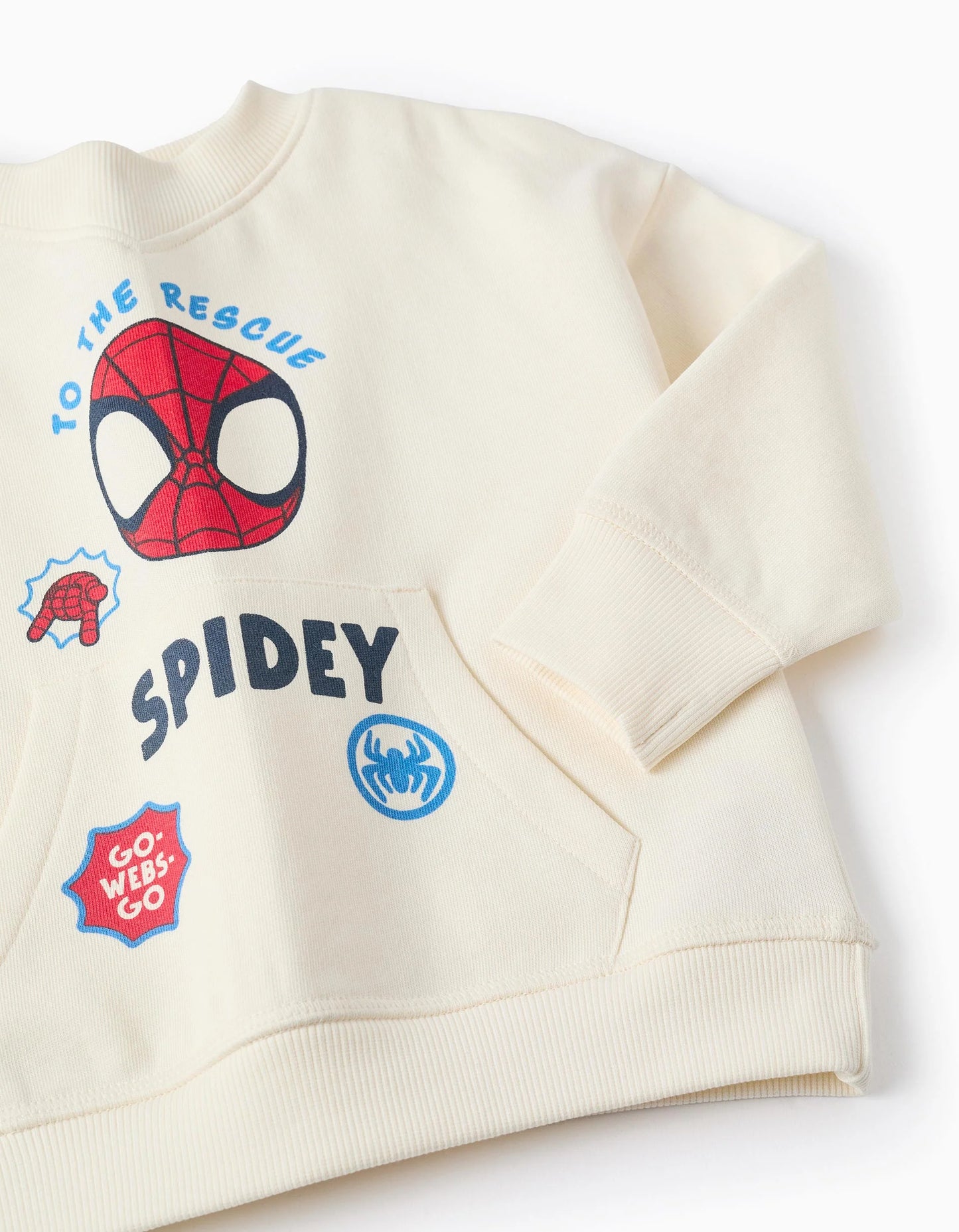 Brushed Sweatshirt with Kangaroo Pockets for Baby Boys 'Spidey', Beige