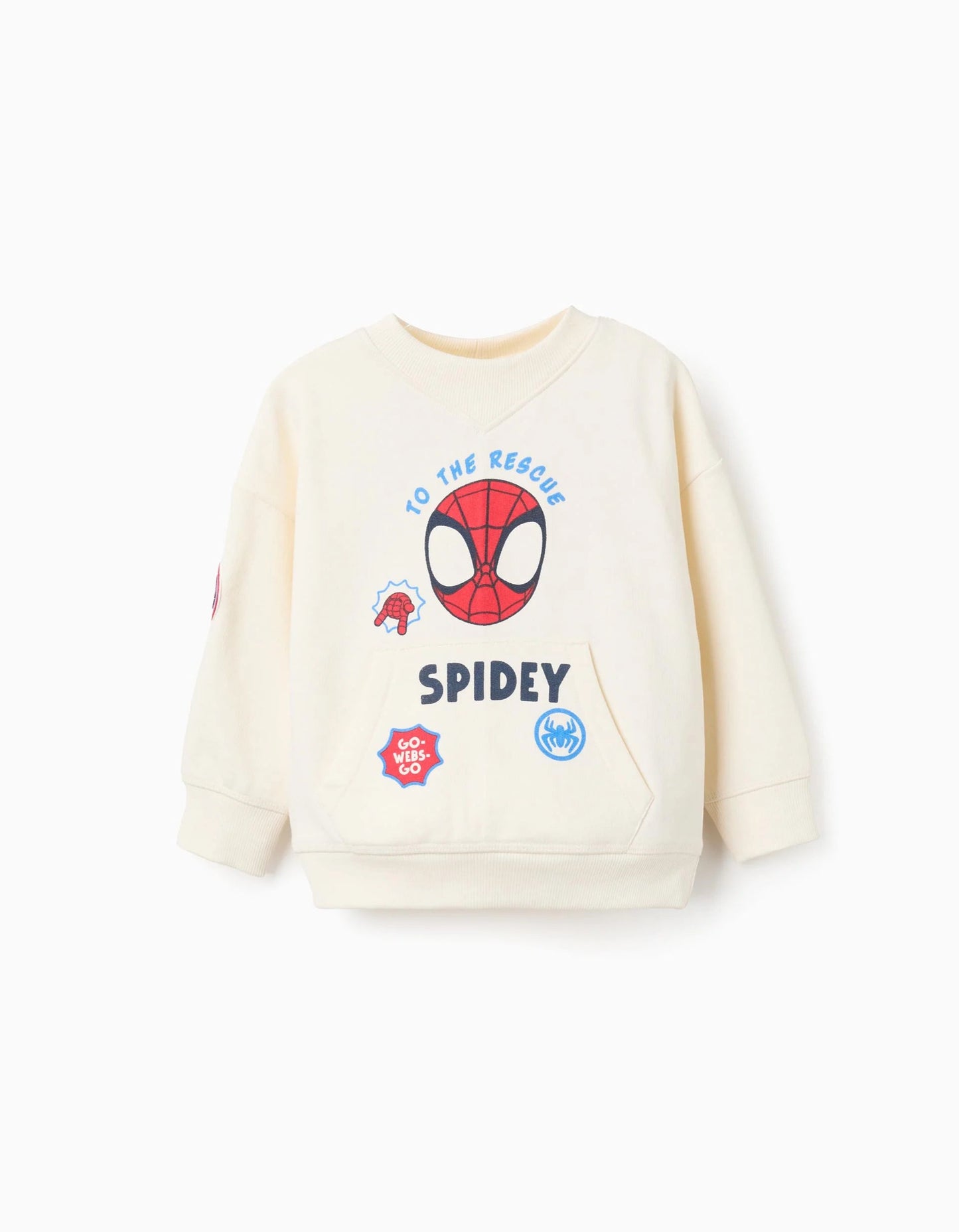Brushed Sweatshirt with Kangaroo Pockets for Baby Boys 'Spidey', Beige