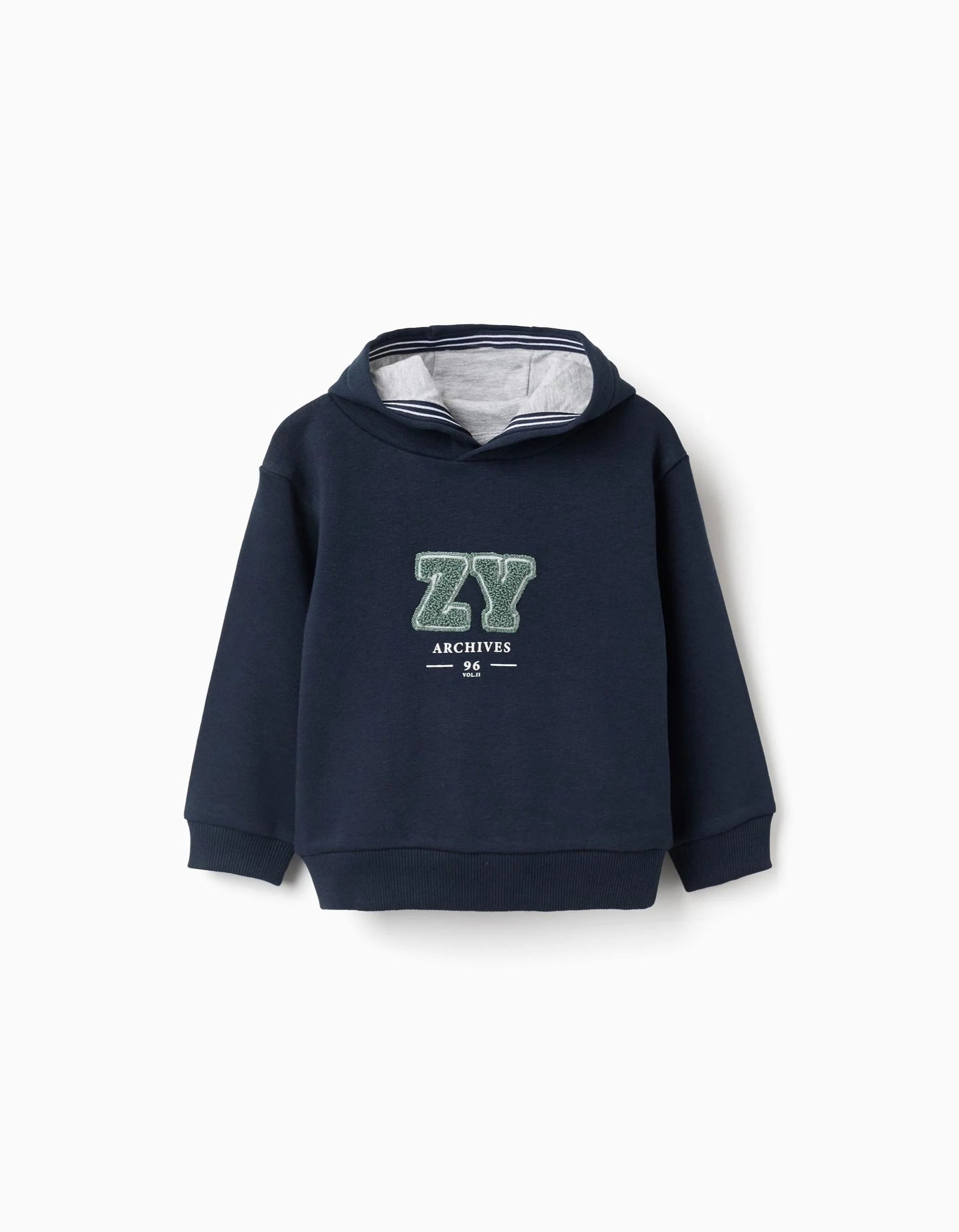 Brushed Hooded Sweatshirt with Embroidery for Baby Boys, Dark Blue