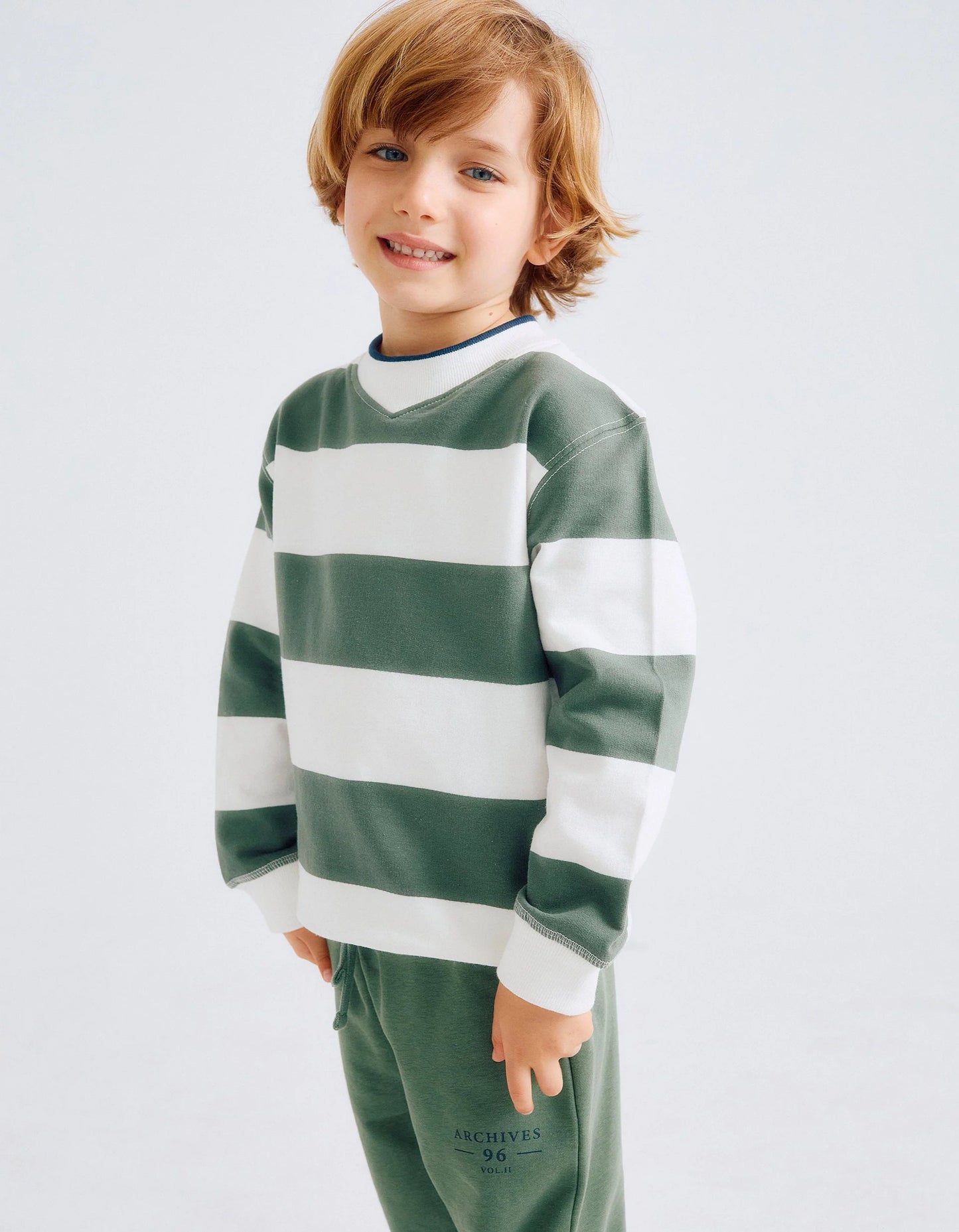 Striped Sweatshirt for Boys, Green/White