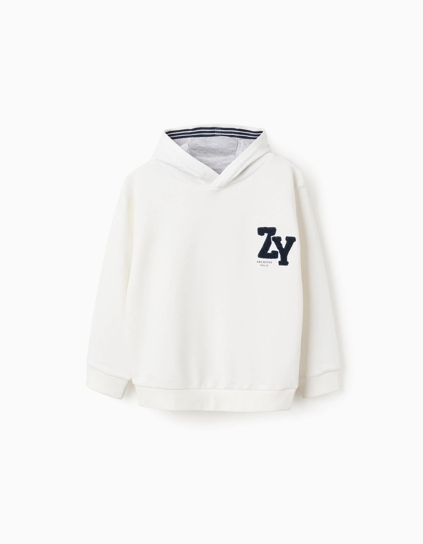 Hooded Sweatshirt with Bouclé for Boys 'ZY Archives', White