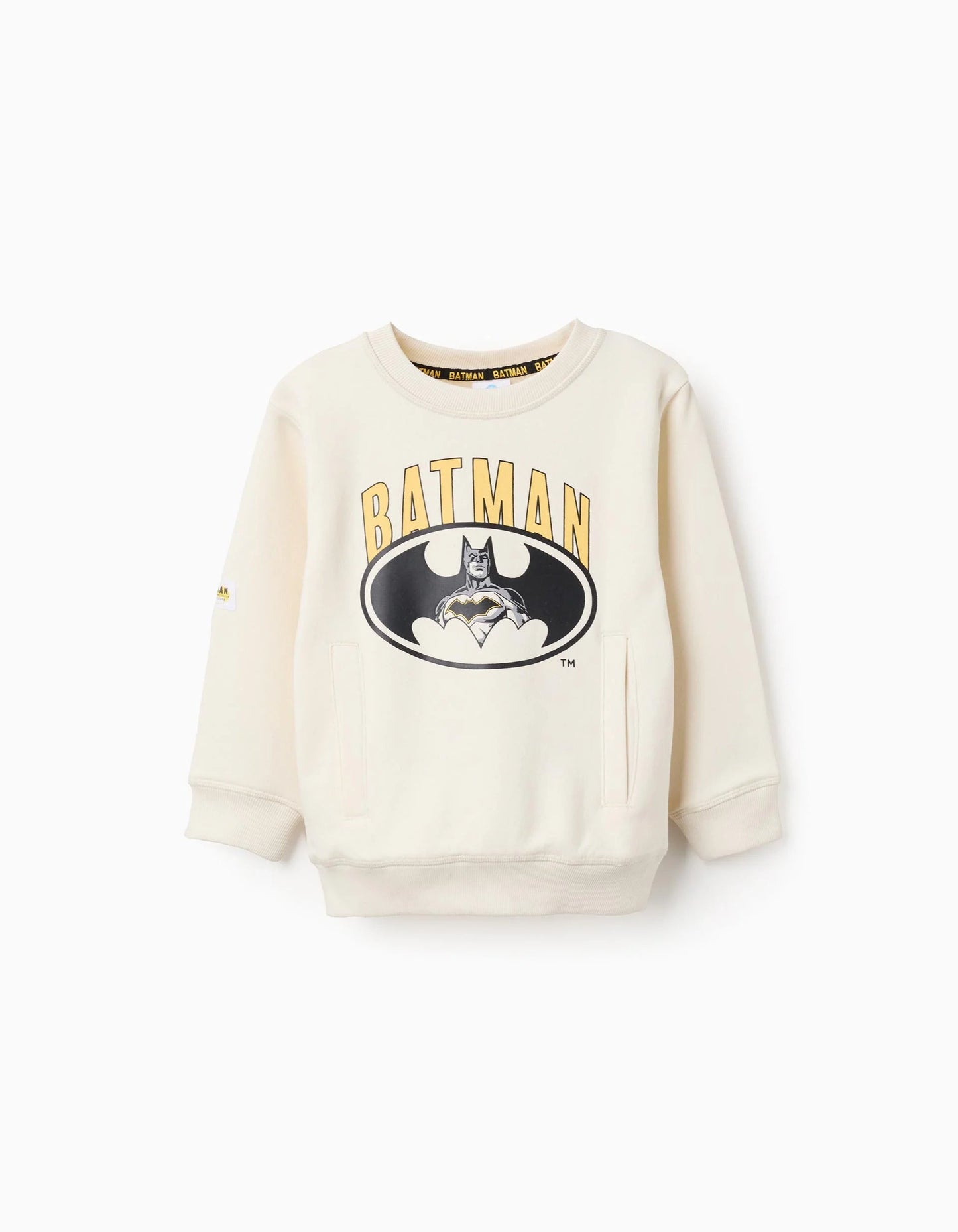 Brushed sweatshirt with Batman print for boys, beige