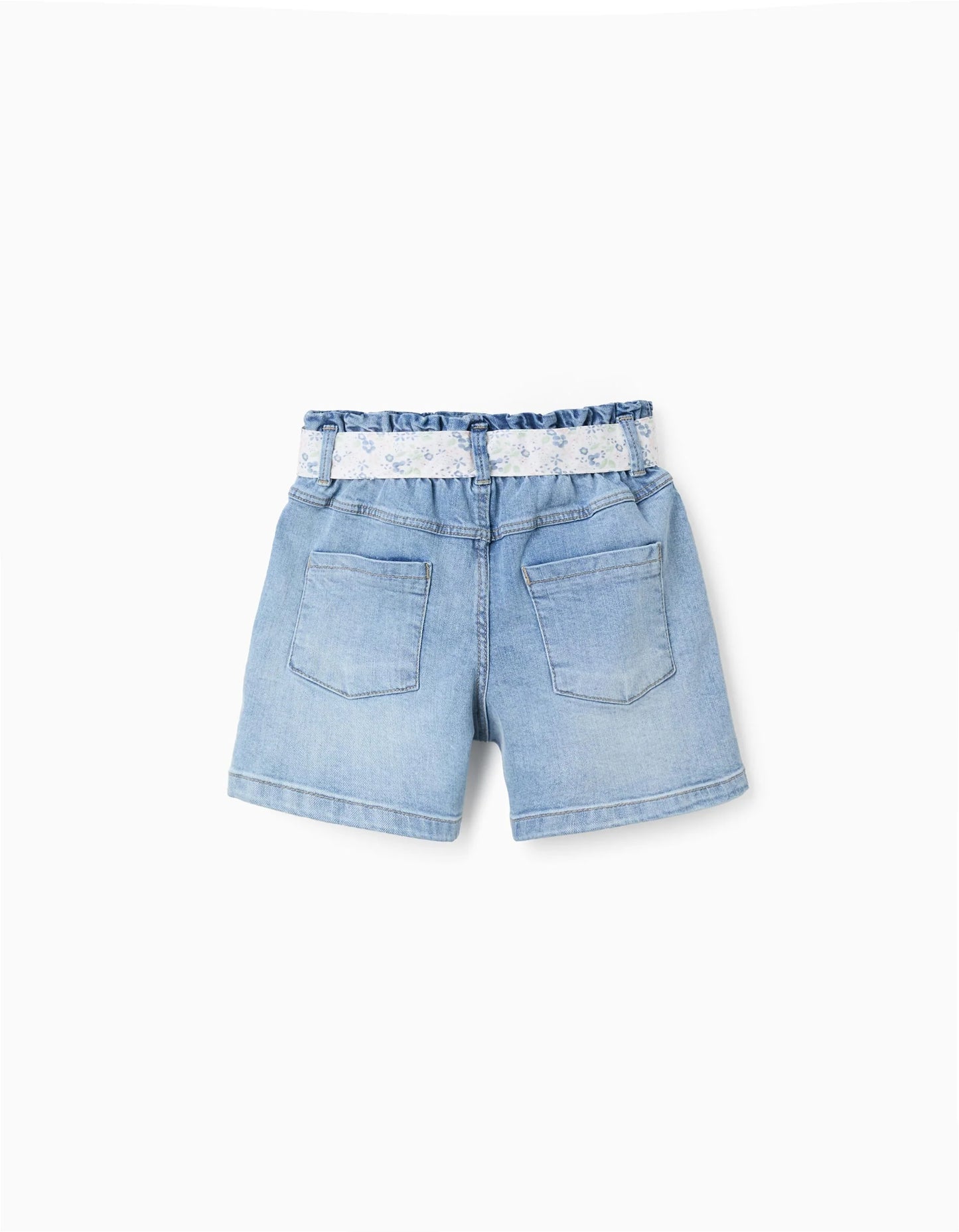 Denim Shorts with Floral Belt for Girls, Blue