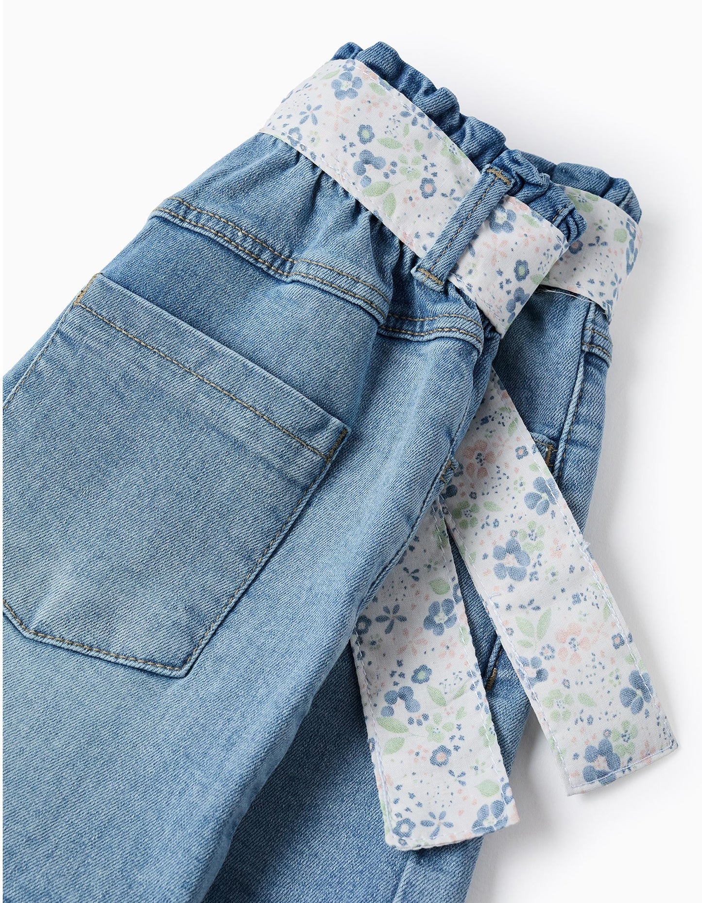 Denim Shorts with Floral Belt for Girls, Blue