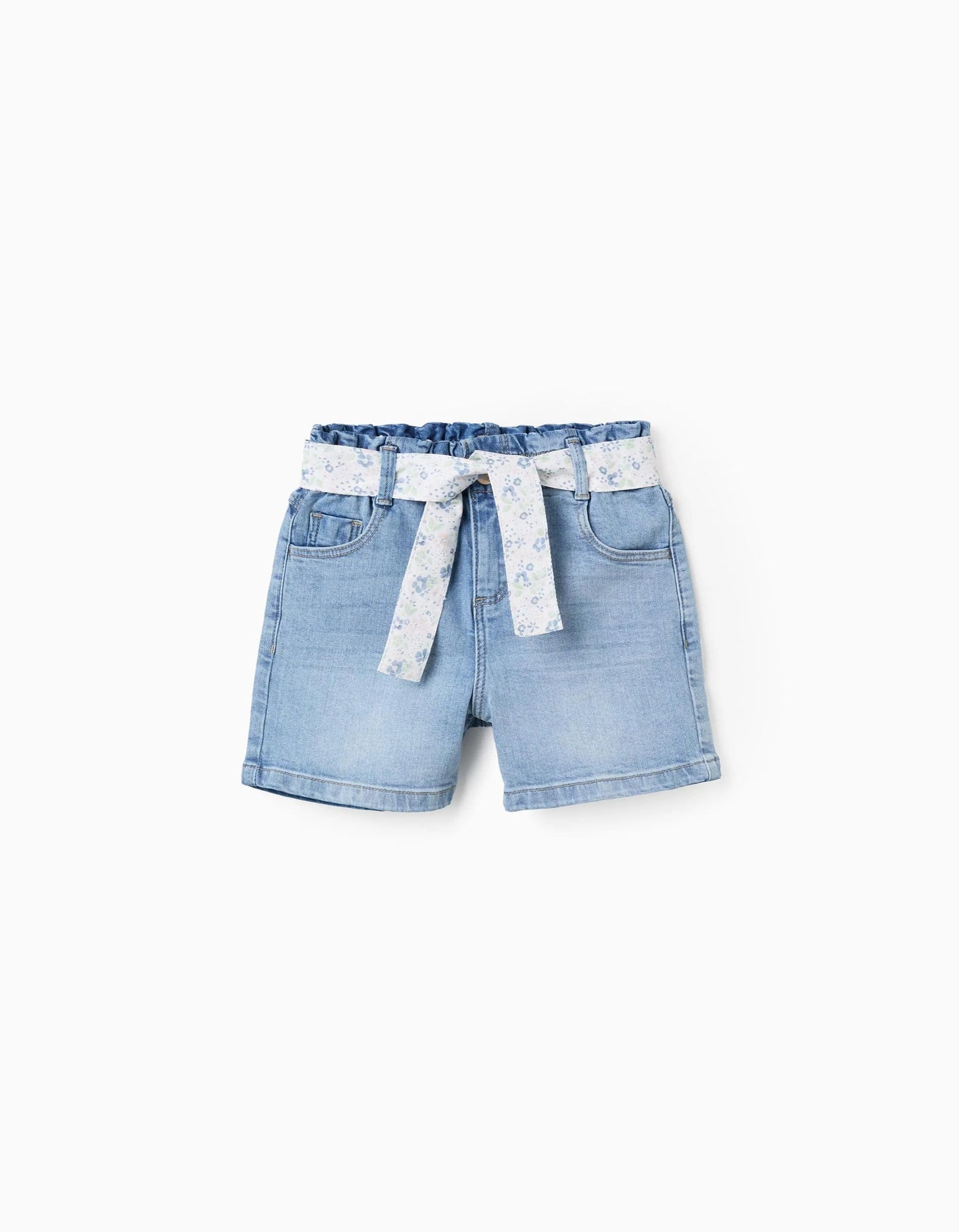 Denim Shorts with Floral Belt for Girls, Blue