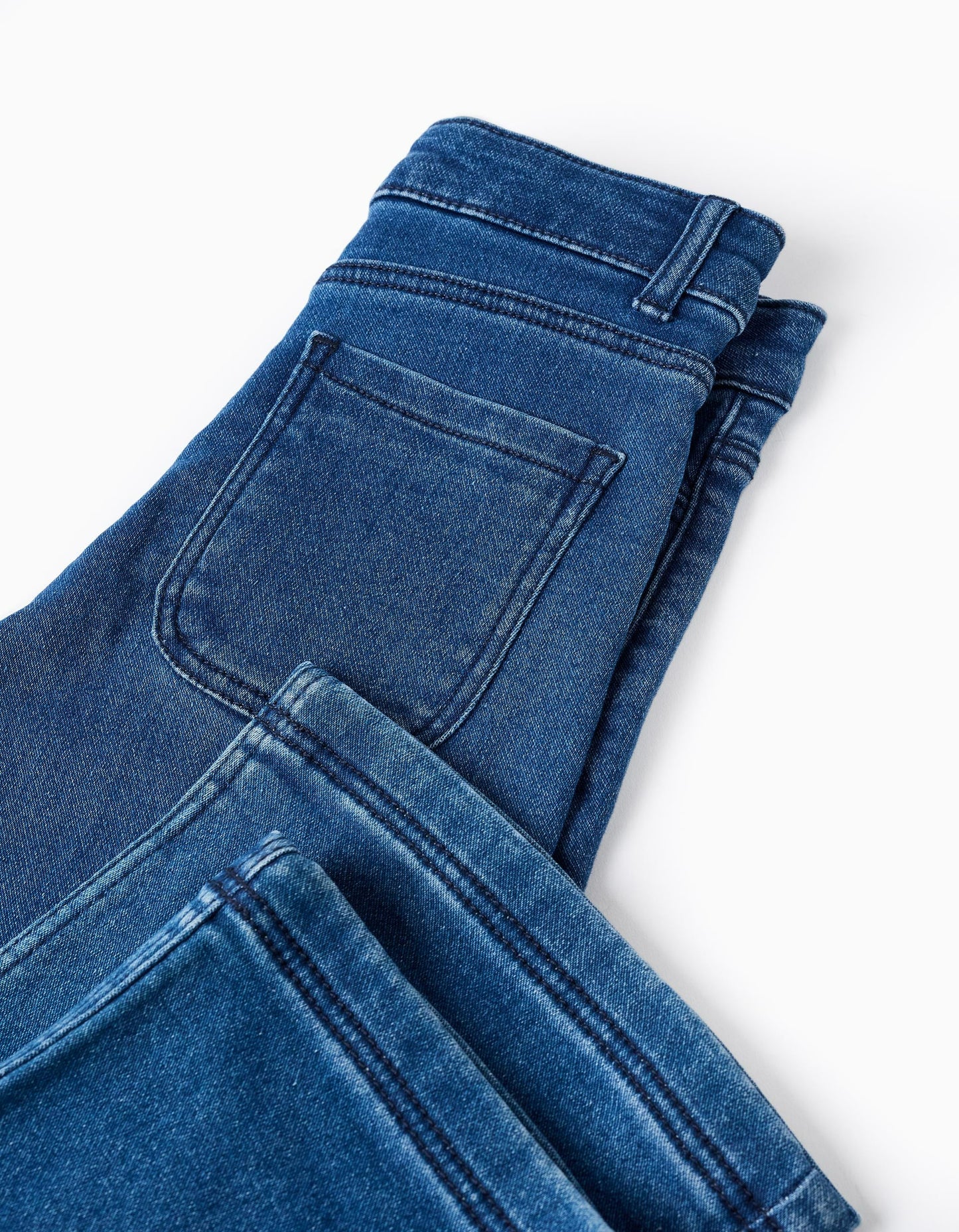 Wide Leg Denim Trousers with Silver Buttons for Girls, Blue