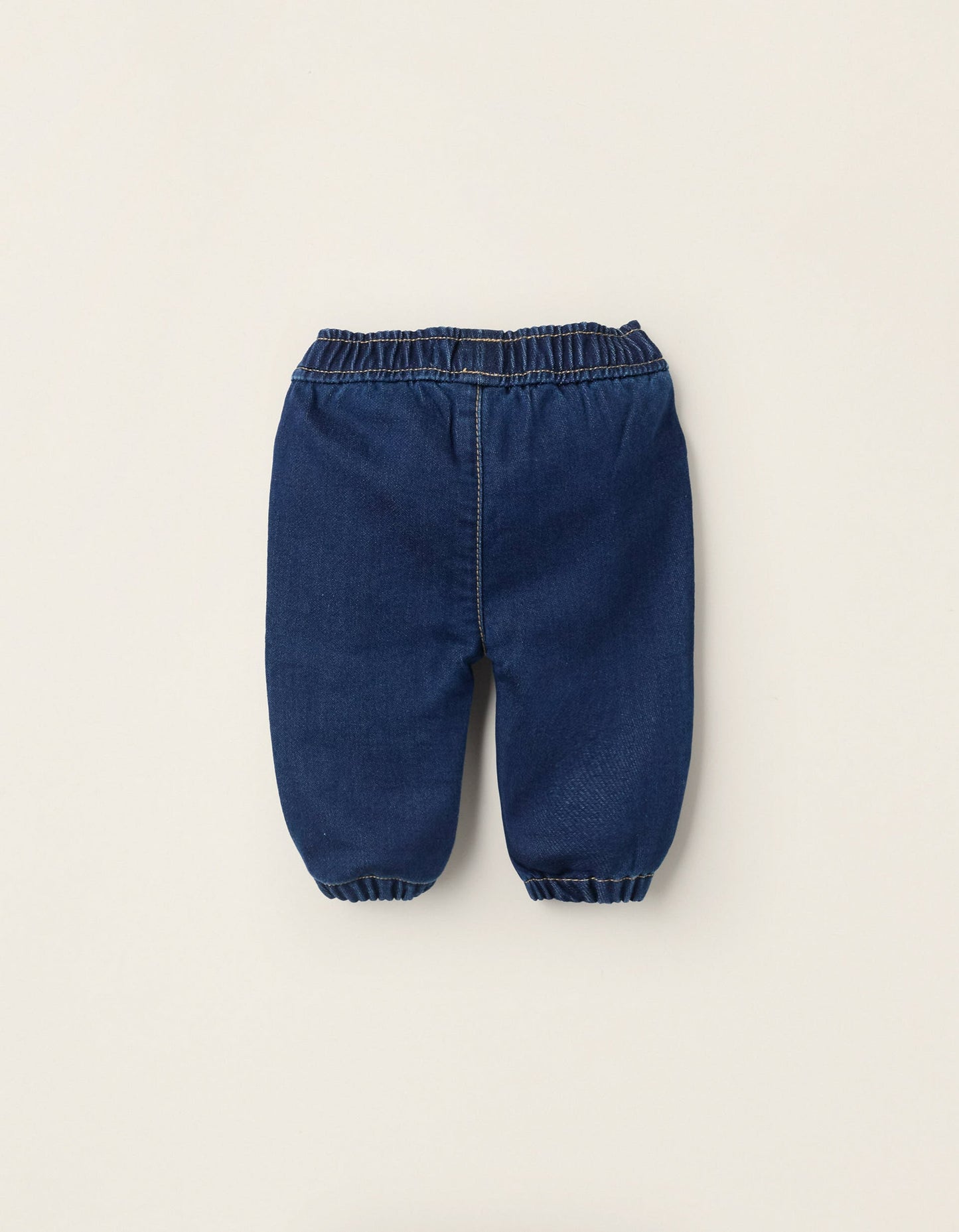 Denim Trousers with Ruffles at The Waist for Newborns, Blue