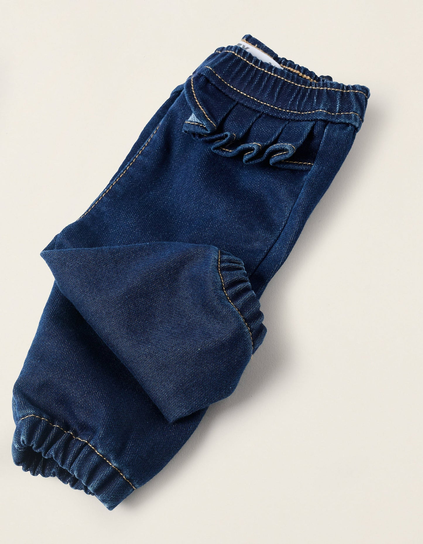 Denim Trousers with Ruffles at The Waist for Newborns, Blue