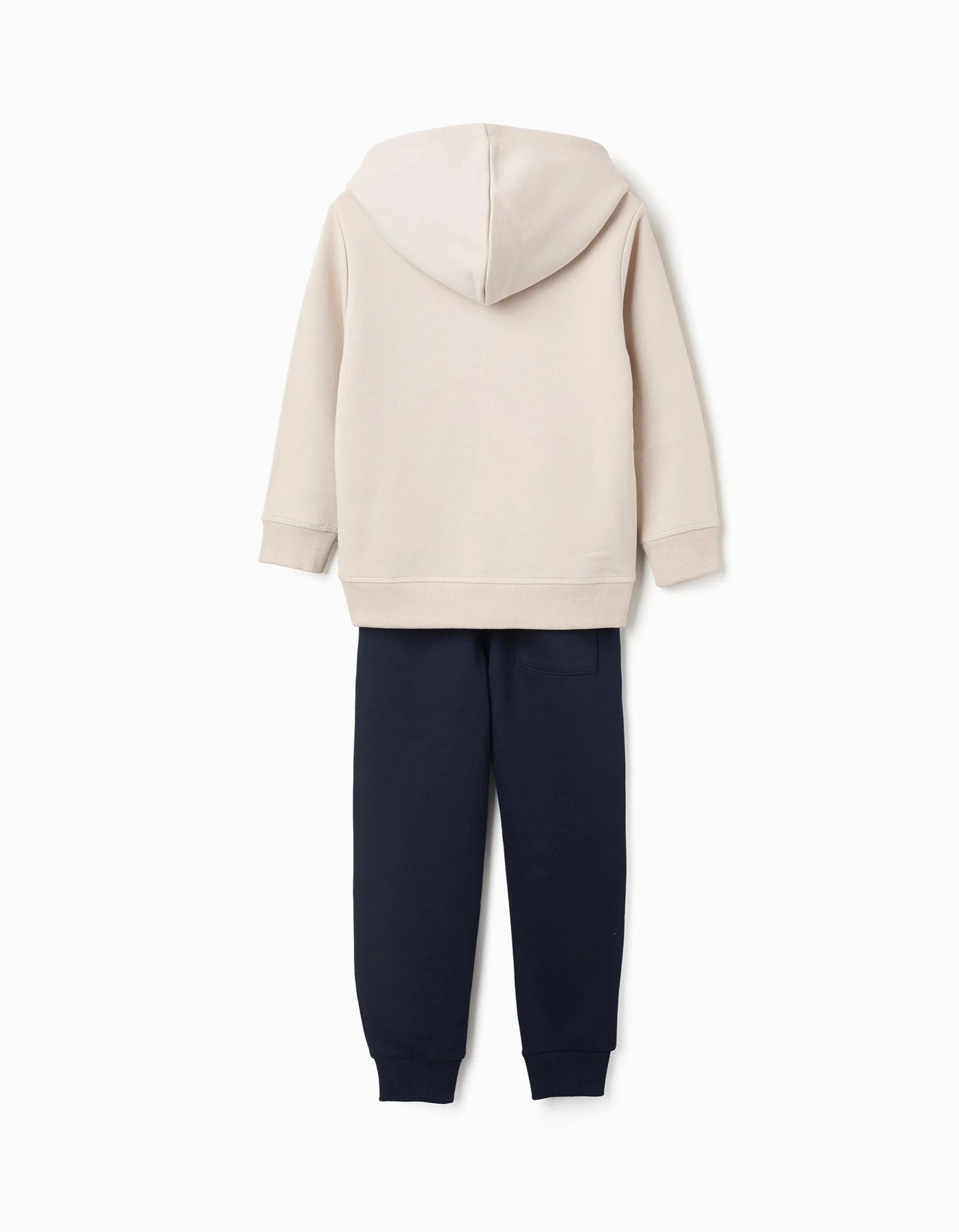 Brushed hooded jacket + joggers set for boys, beige/dark blue