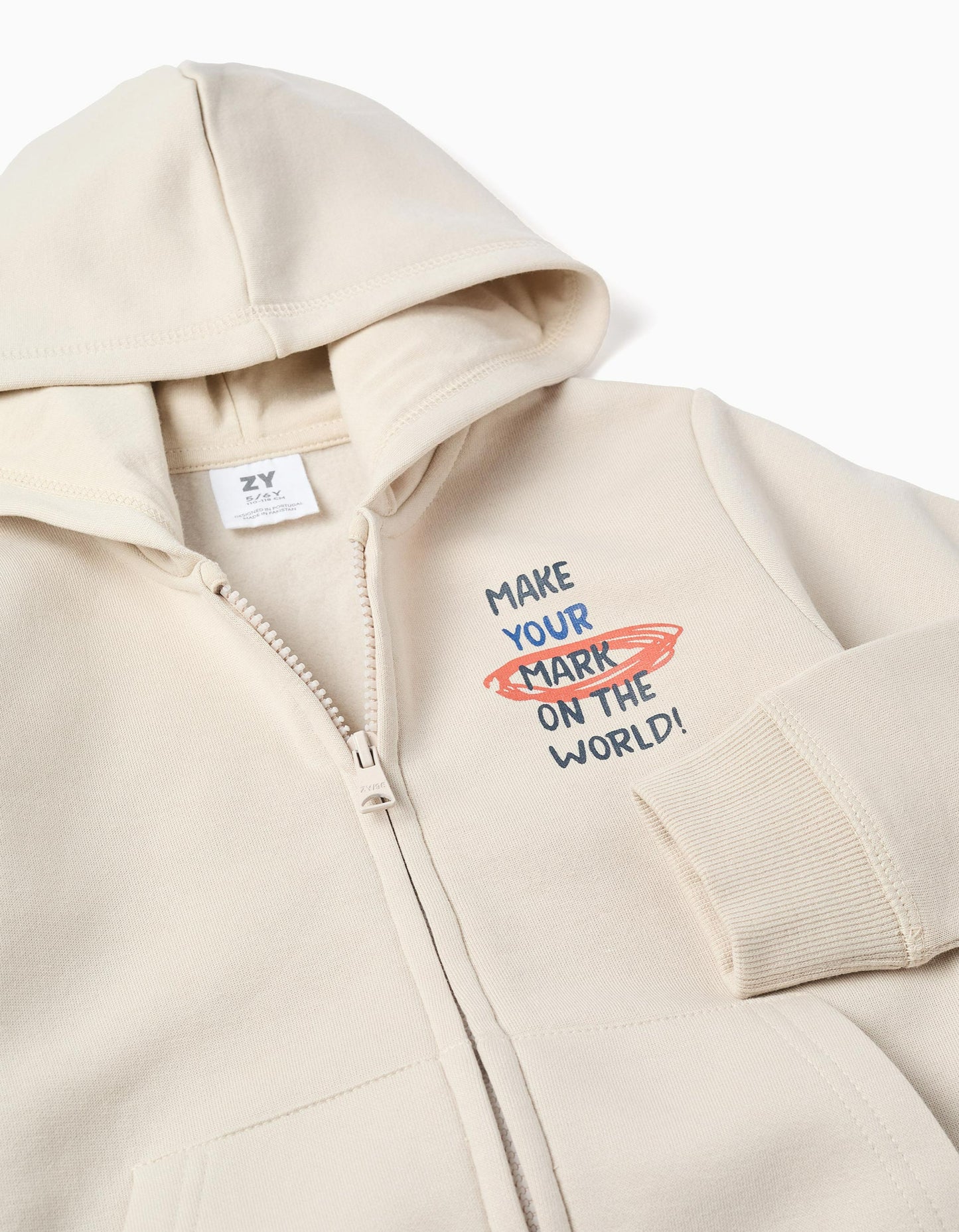 Brushed hooded jacket + joggers set for boys, beige/dark blue