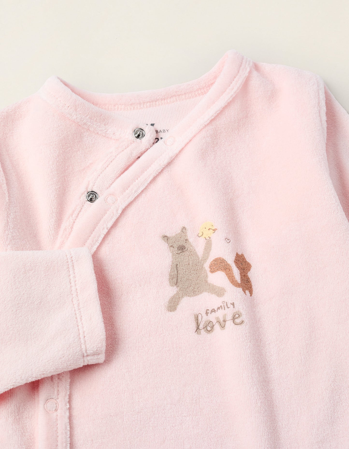 Velour Sleepsuit for Baby Girls 'Family Love', Light Pink