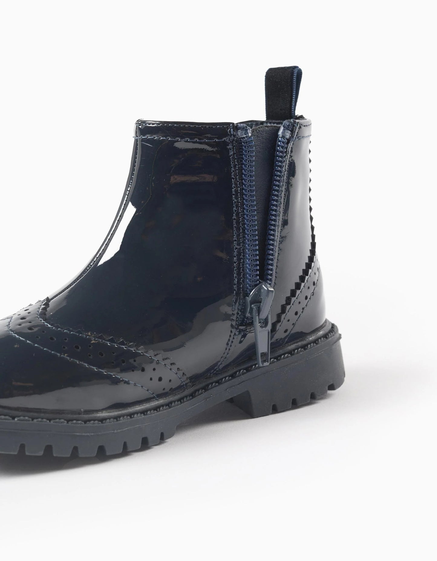 Patent Brogue Chelsea Boots for Baby Girls, Dark Blue