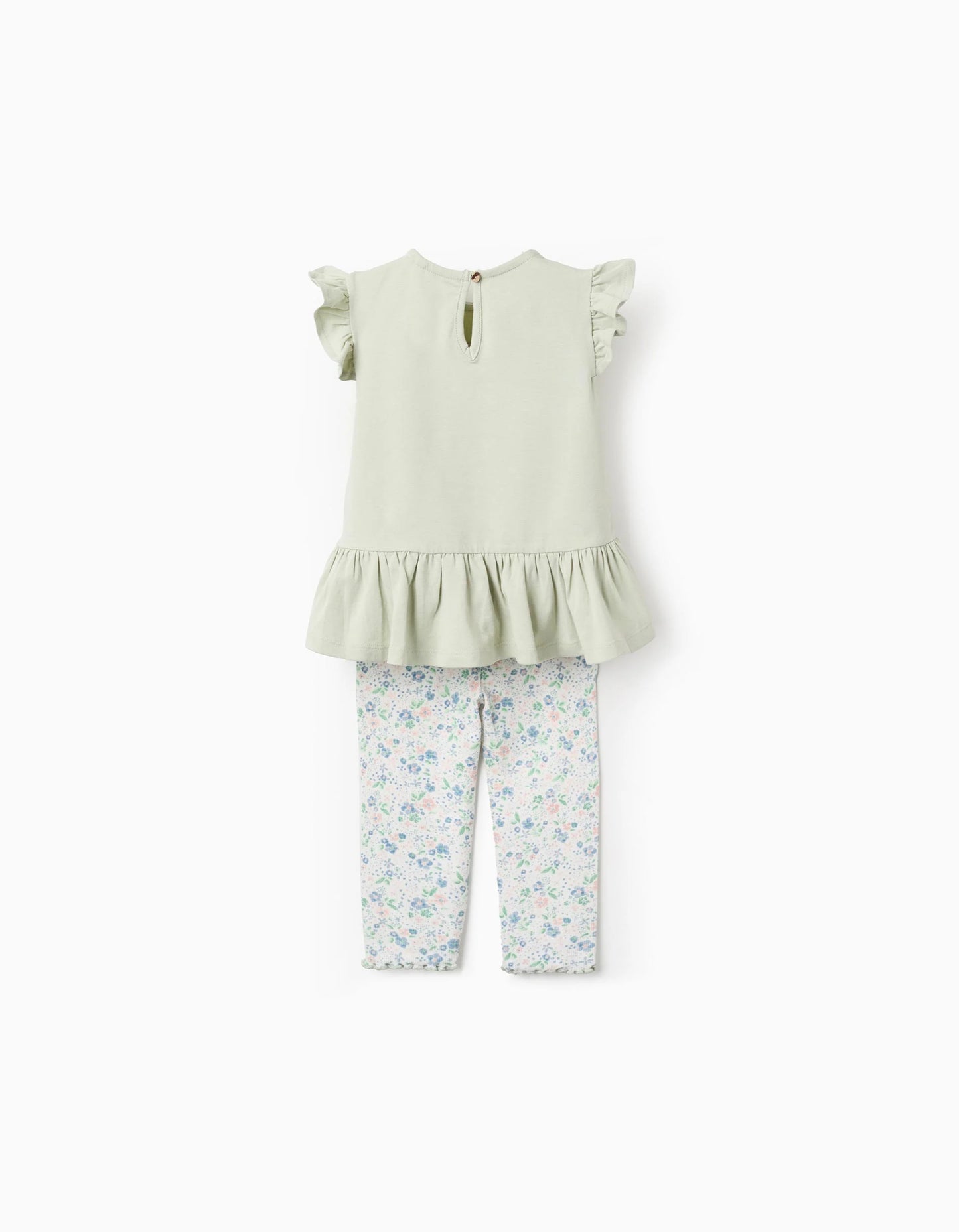 Top + Floral Ribbed Leggings for Baby Girls, Green/White