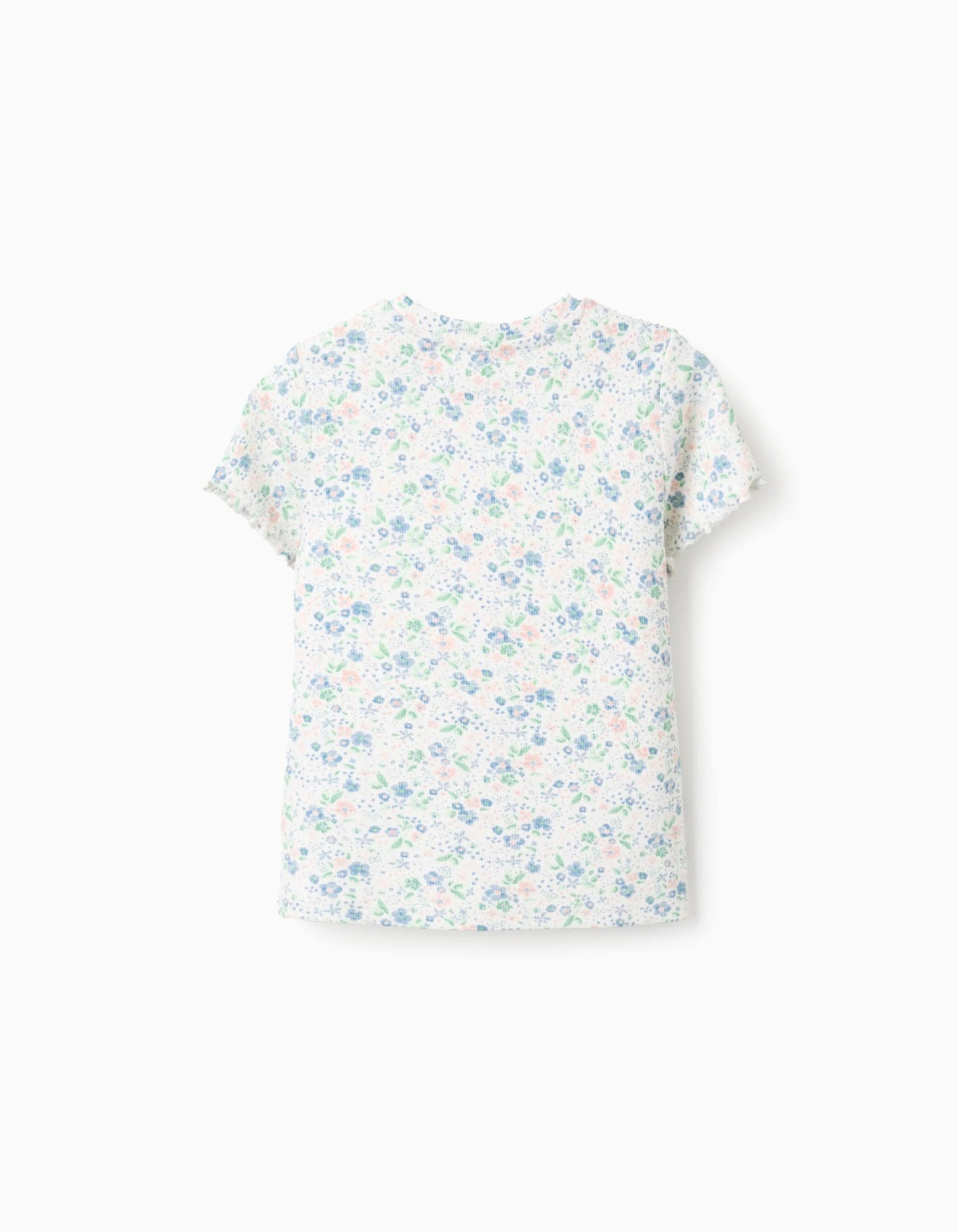Floral Ribbed T-shirt for Girls, White/Pink/Blue/Green