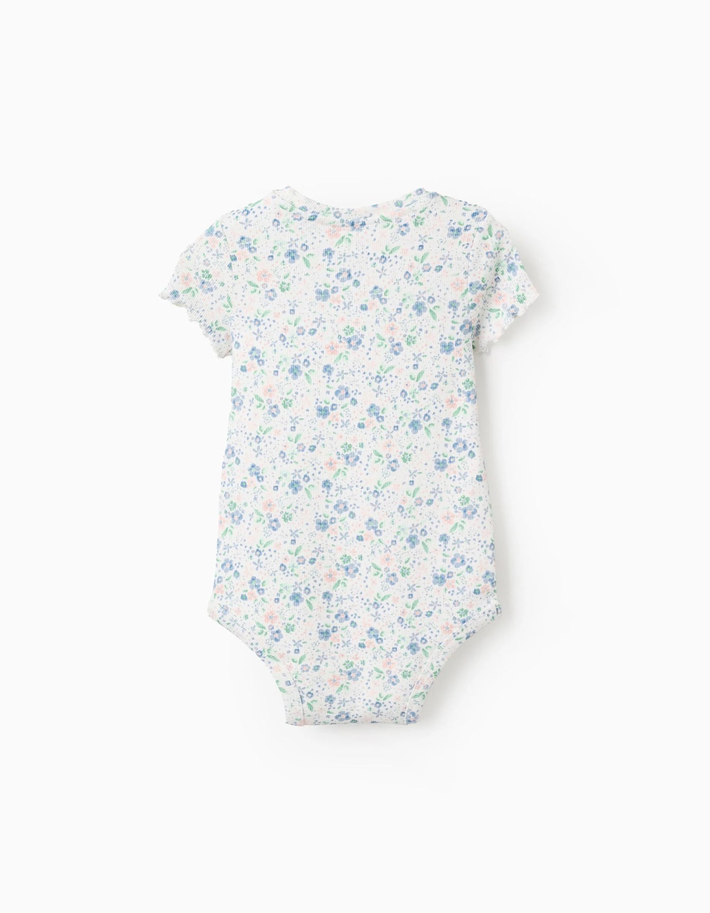 Ribbed Floral Bodysuit for Newborn Girls, White/Pink/Blue/Green
