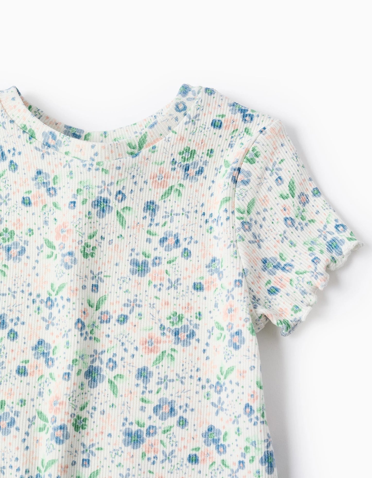 Ribbed Floral Bodysuit for Newborn Girls, White/Pink/Blue/Green