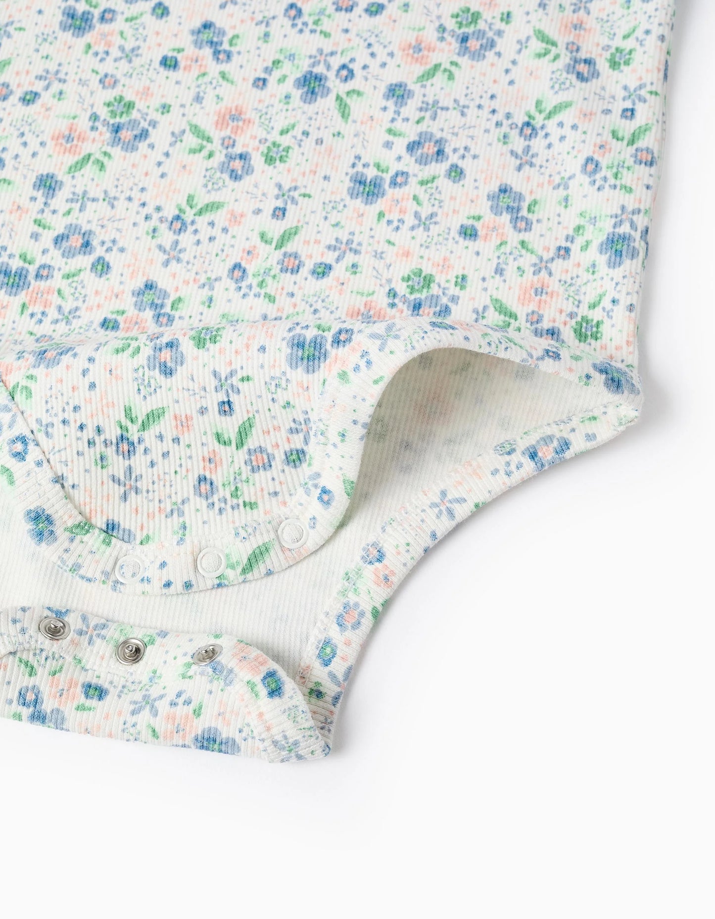 Ribbed Floral Bodysuit for Newborn Girls, White/Pink/Blue/Green