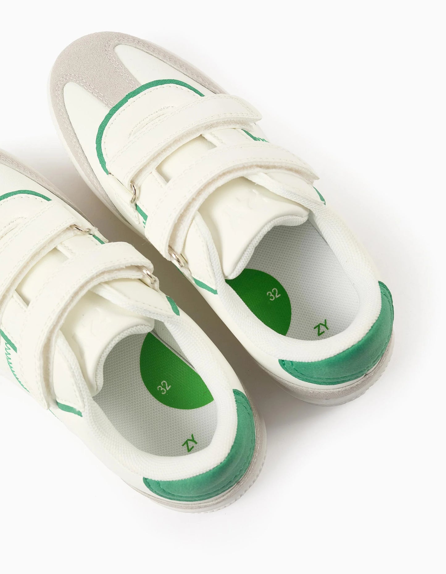 Retro Trainers with Touch Fasteners for Boys, white/green