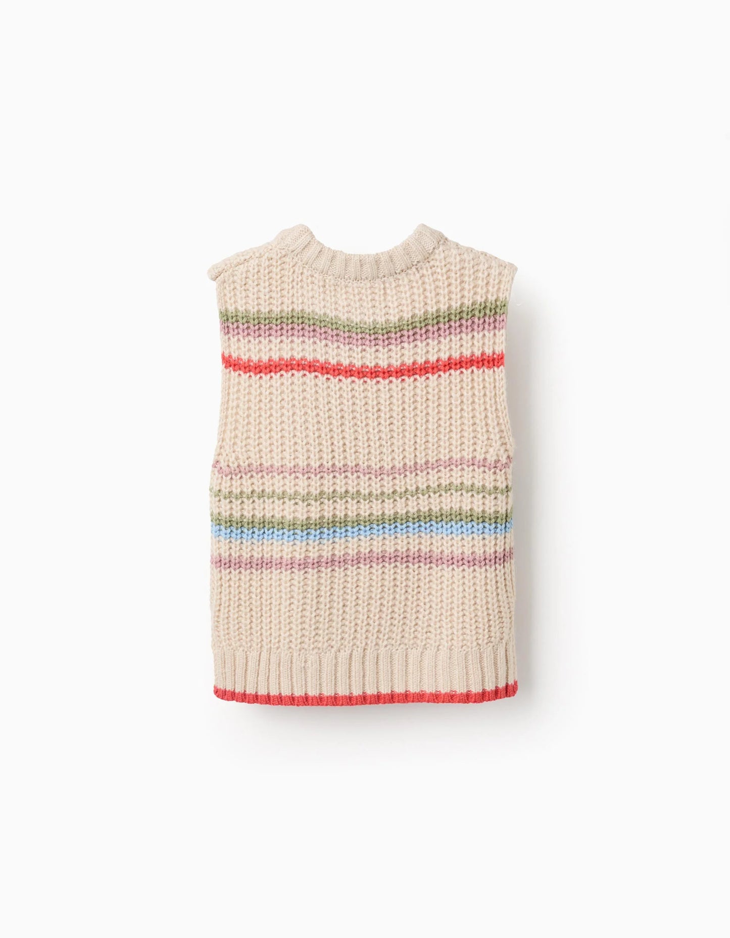 Knitted Waistcoat with Colourful Stripes for Girls, Beige