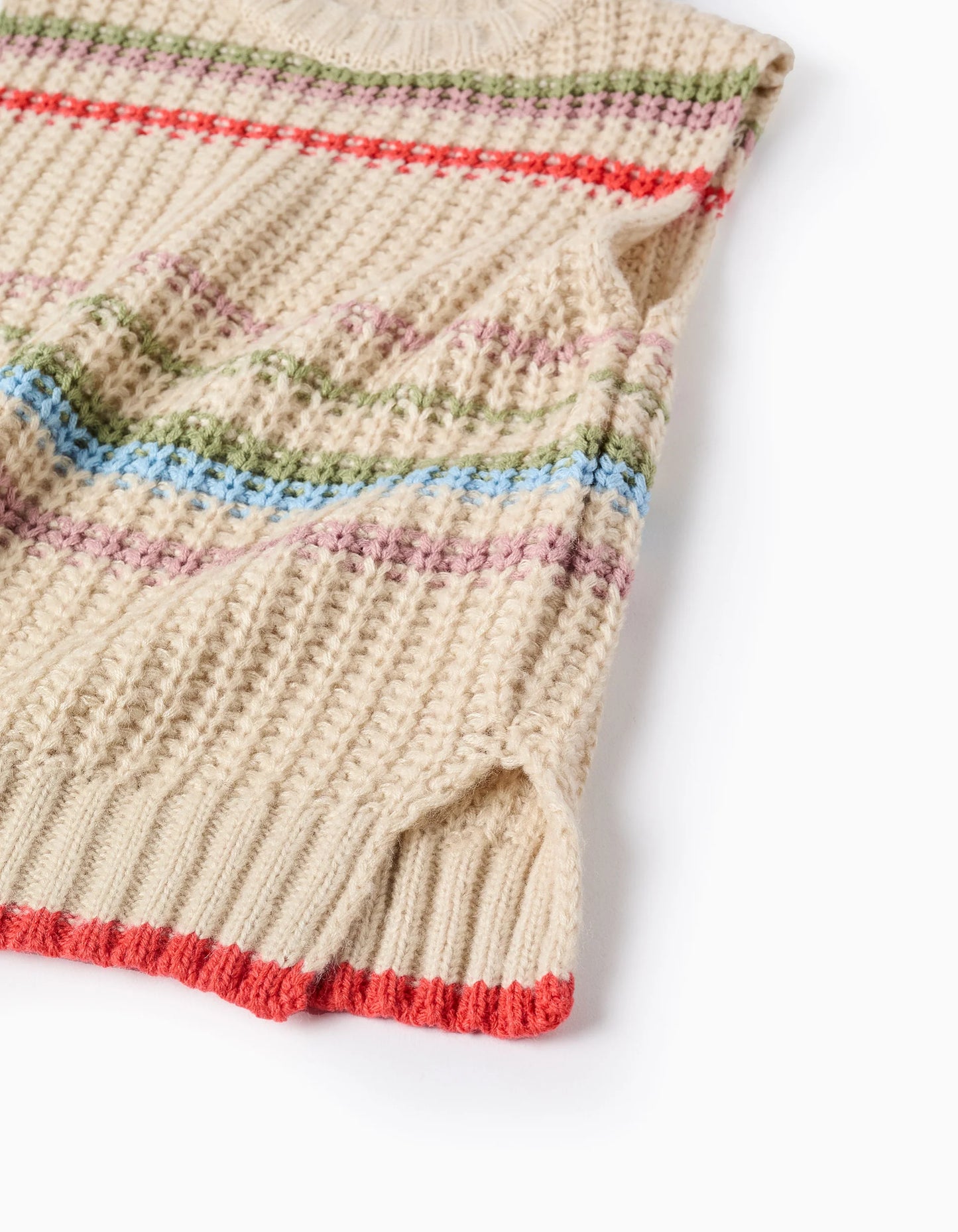 Knitted Waistcoat with Colourful Stripes for Girls, Beige