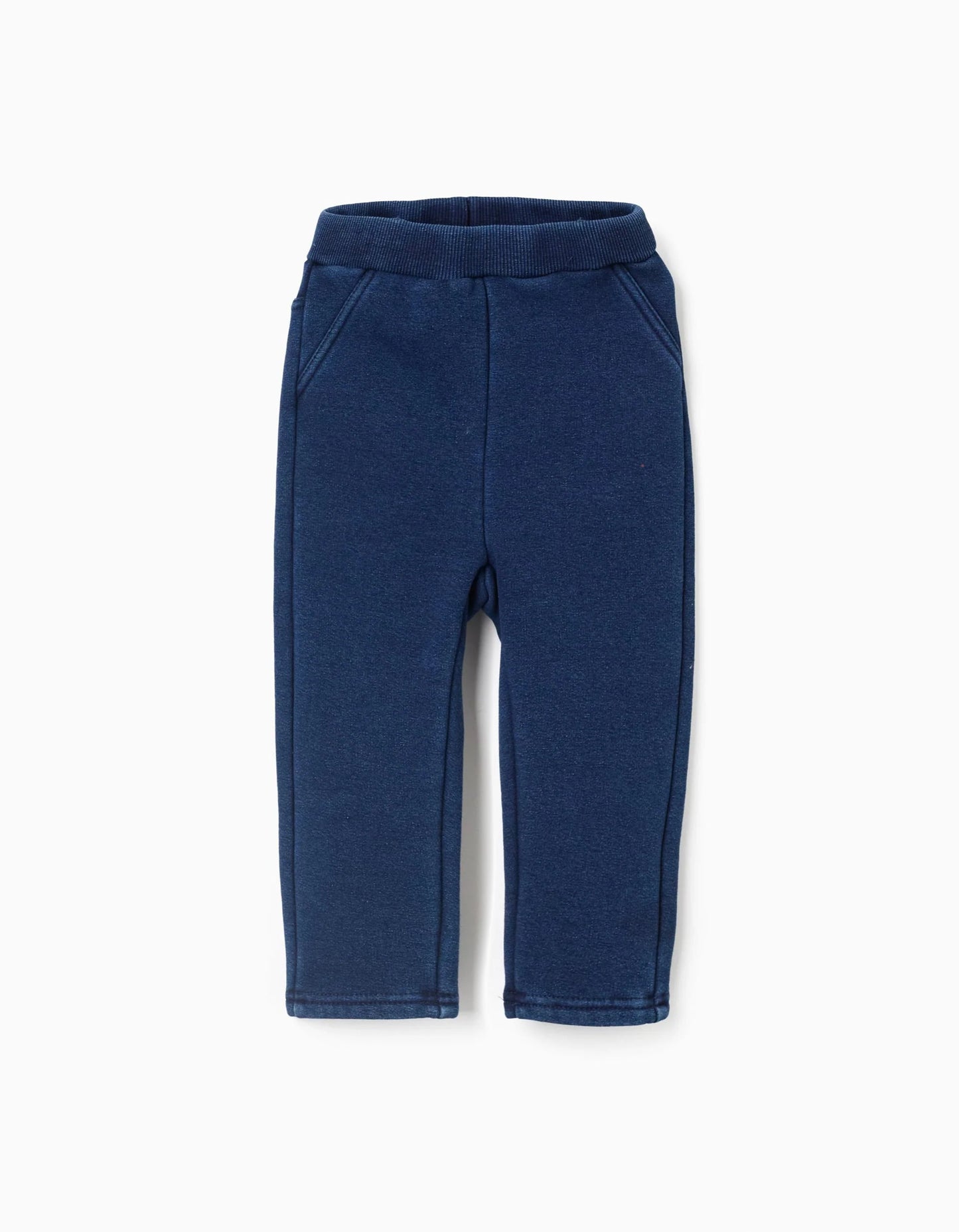 Brushed jeggings with flexible waistband for baby girls, dark blue