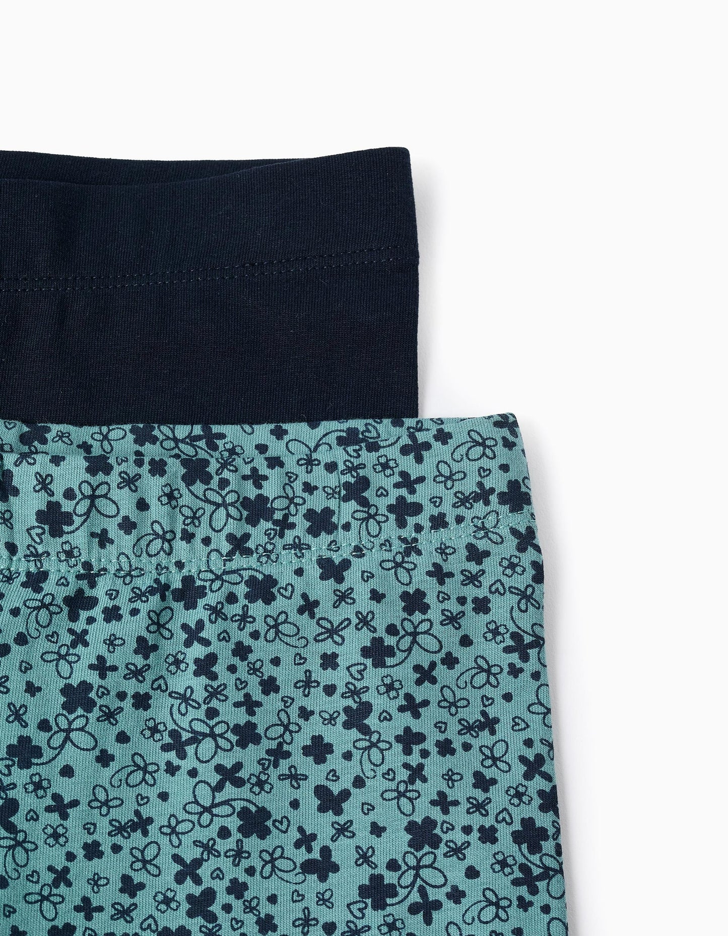 Pack of 2 Floral/Smooth Leggings for Girls, Blue/Turquoise