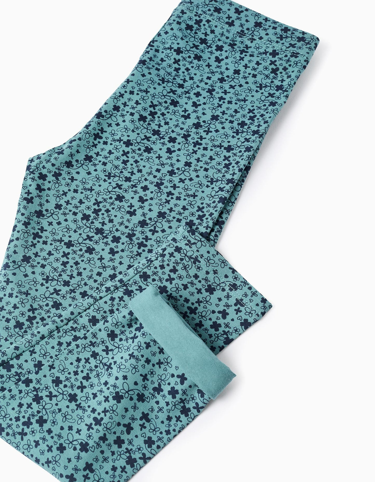 Pack of 2 Floral/Smooth Leggings for Girls, Blue/Turquoise