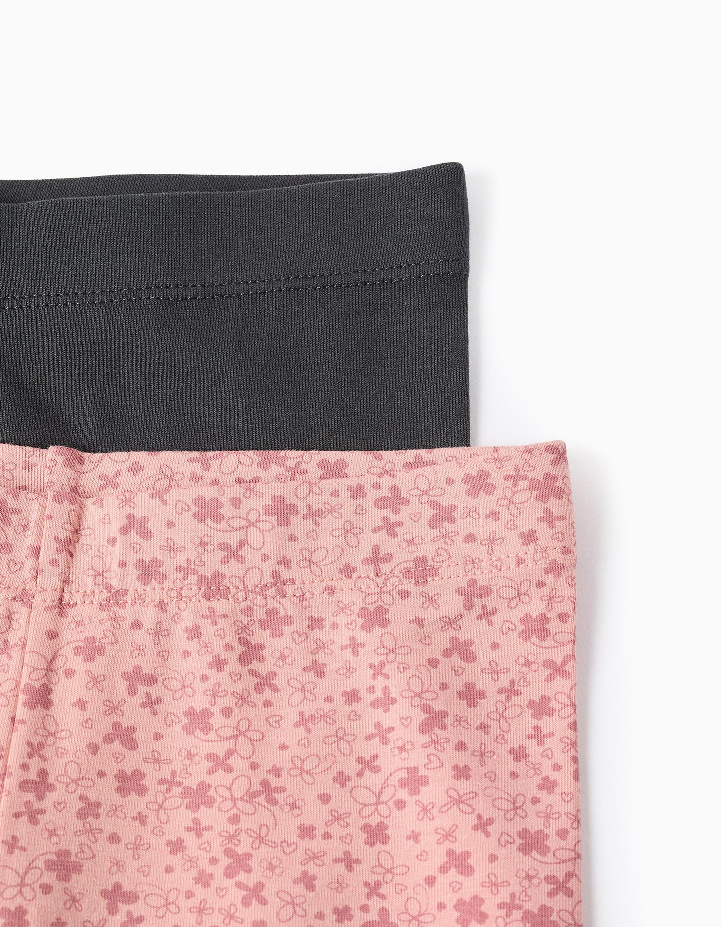 Pack of 2 Floral/Smooth Leggings for Girls, Pink/Grey