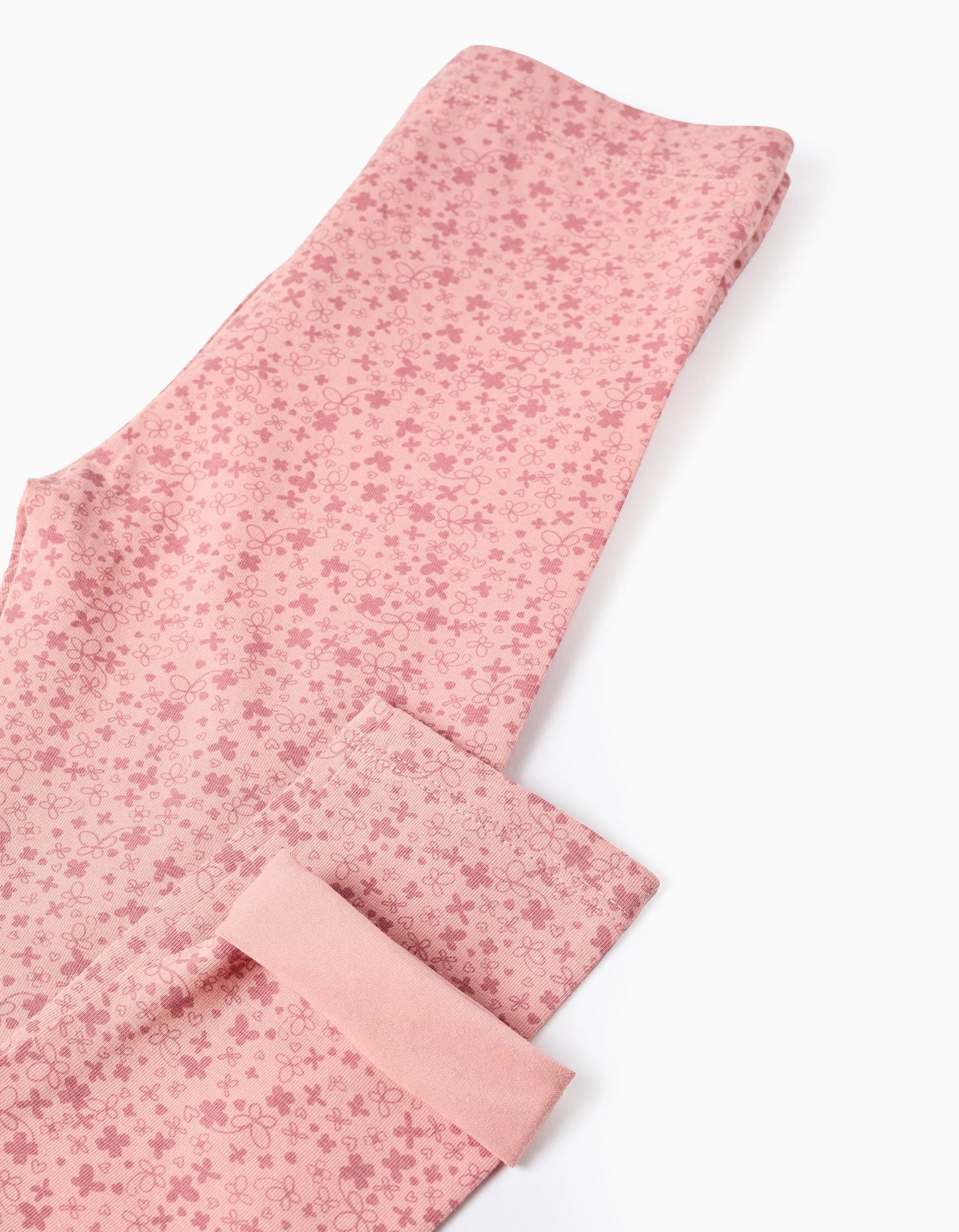 Pack of 2 Floral/Smooth Leggings for Girls, Pink/Grey